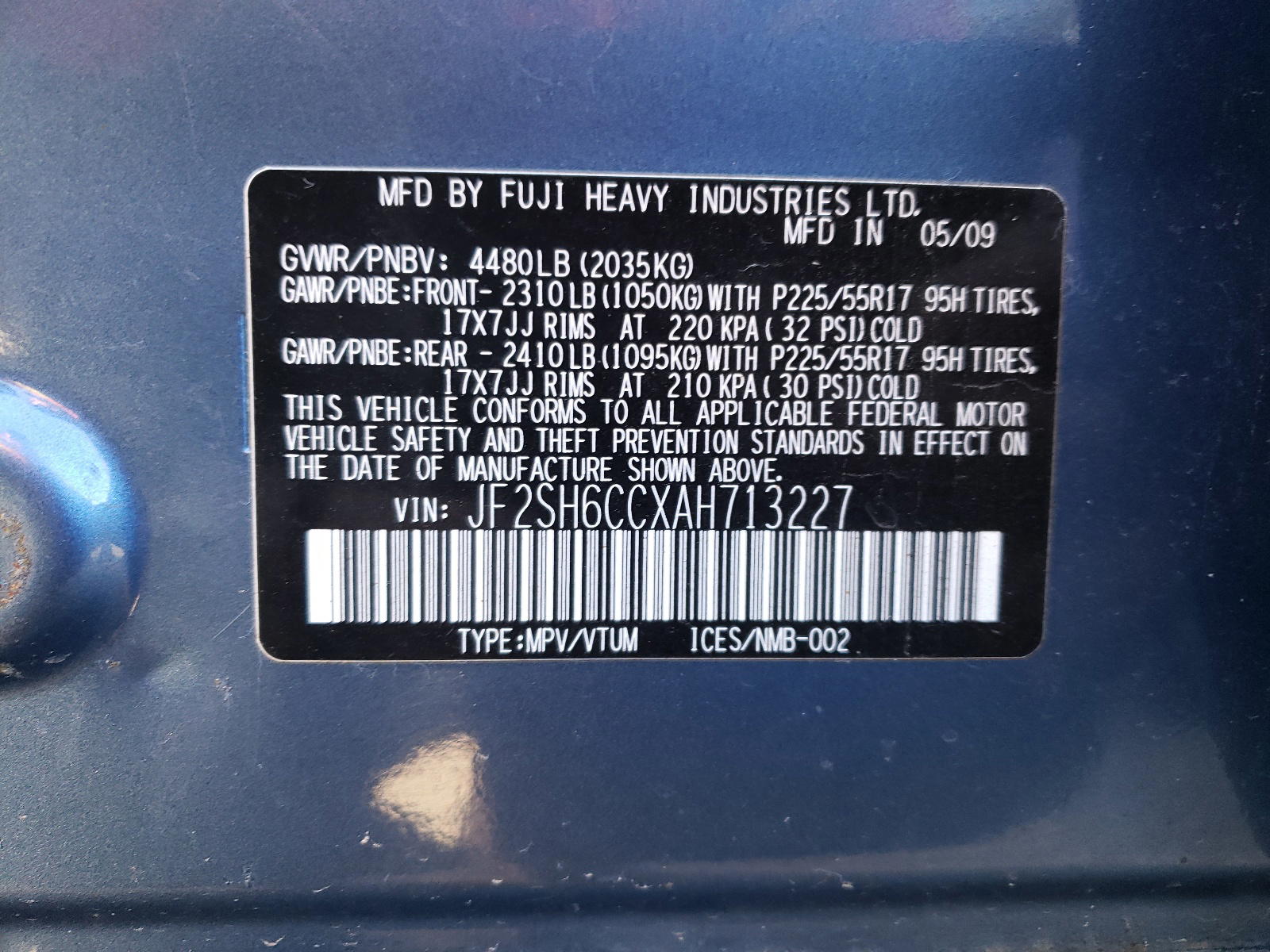 Photo 10 from auction – 2010 SUBARU FORESTER 2 with VIN JF2SH6CCXAH713227