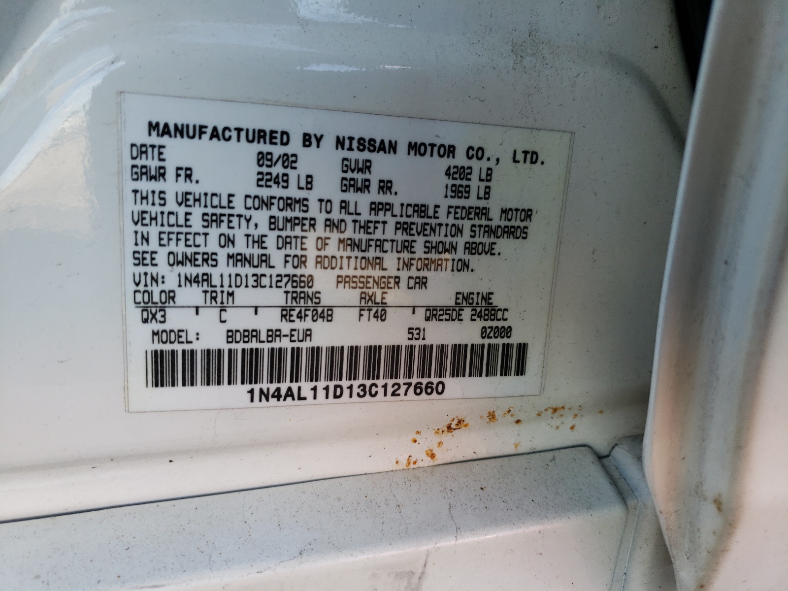 Zdjęcie 10 z aukcji – 2003 NISSAN ALTIMA BAS z VIN 1N4AL11D13C127660