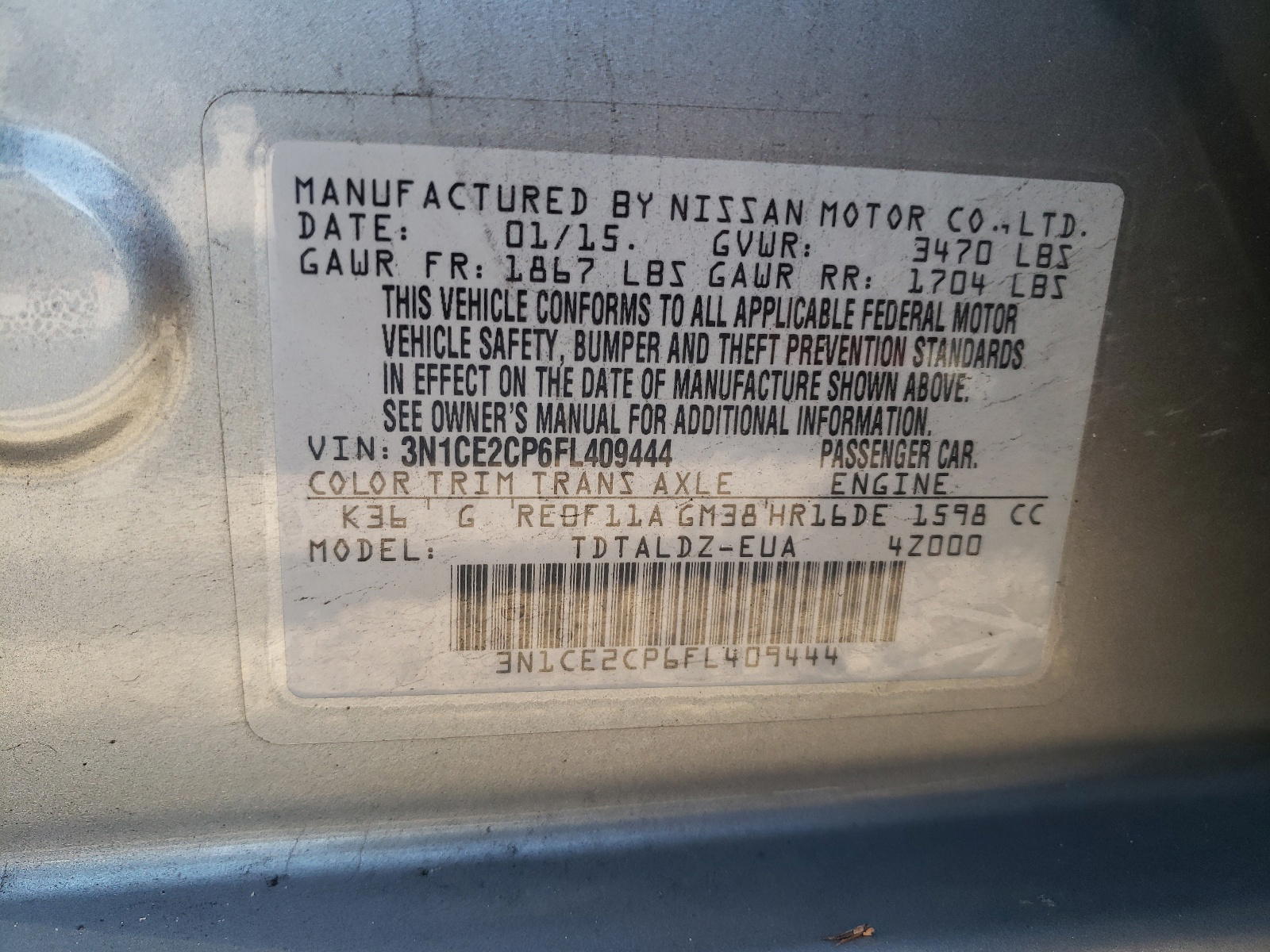 Photo 10 from auction – 2015 NISSAN VERSA NOTE with VIN 3N1CE2CP6FL409444