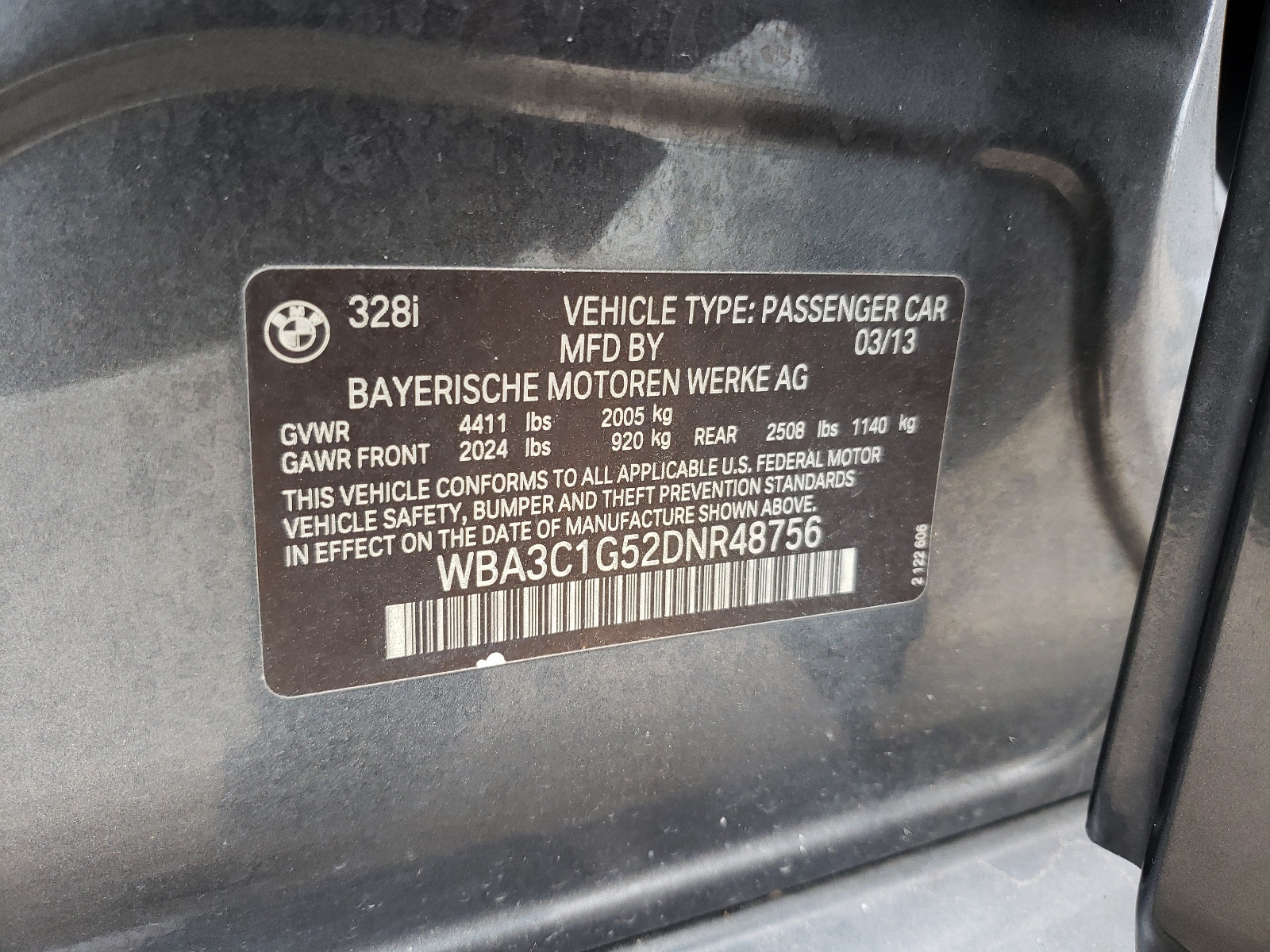 Photo 10 from auction – 2013 BMW 328 I SULE with VIN WBA3C1G52DNR48756