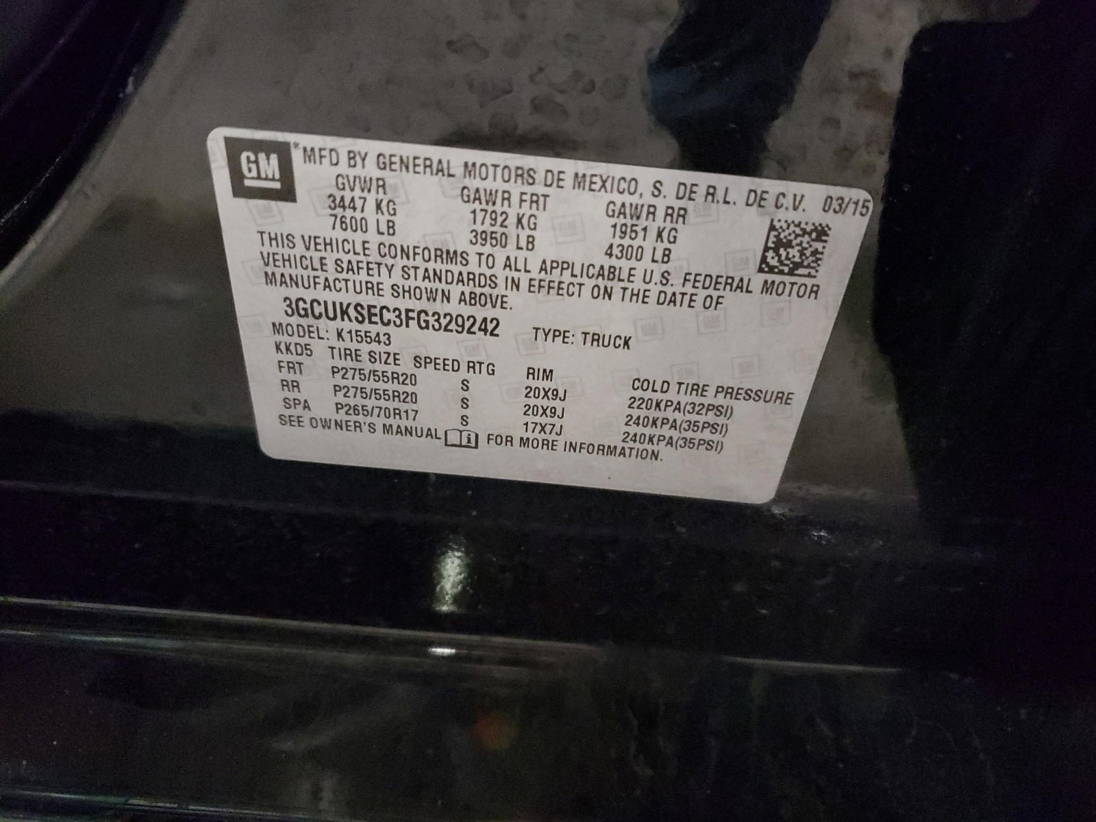 Photo 10 from auction – 2015 CHEVROLET SILVERADO with VIN 3GCUKSEC3FG329242