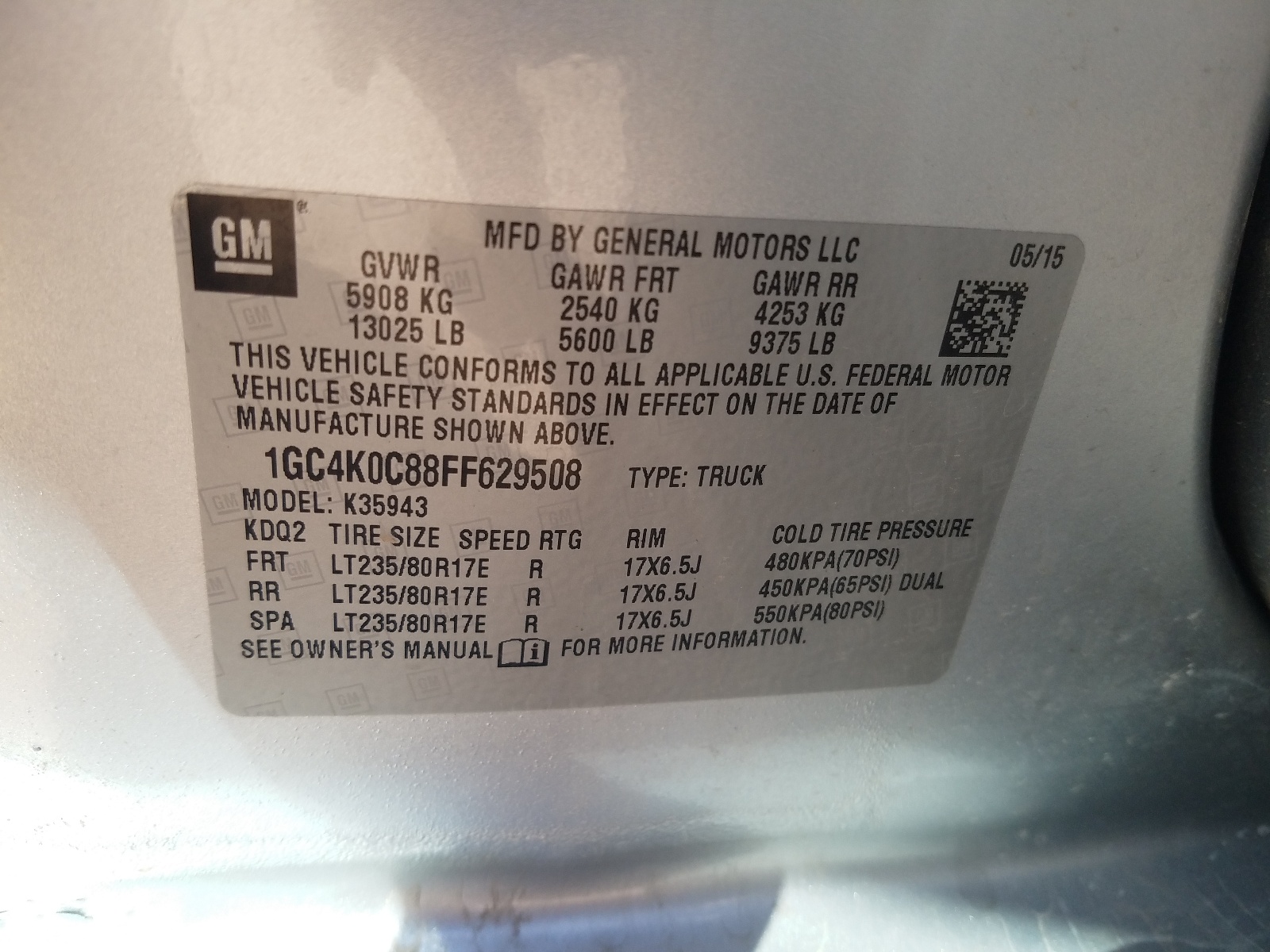 Photo 10 from auction – 2015 CHEVROLET SILVERADO with VIN 1GC4K0C88FF629508