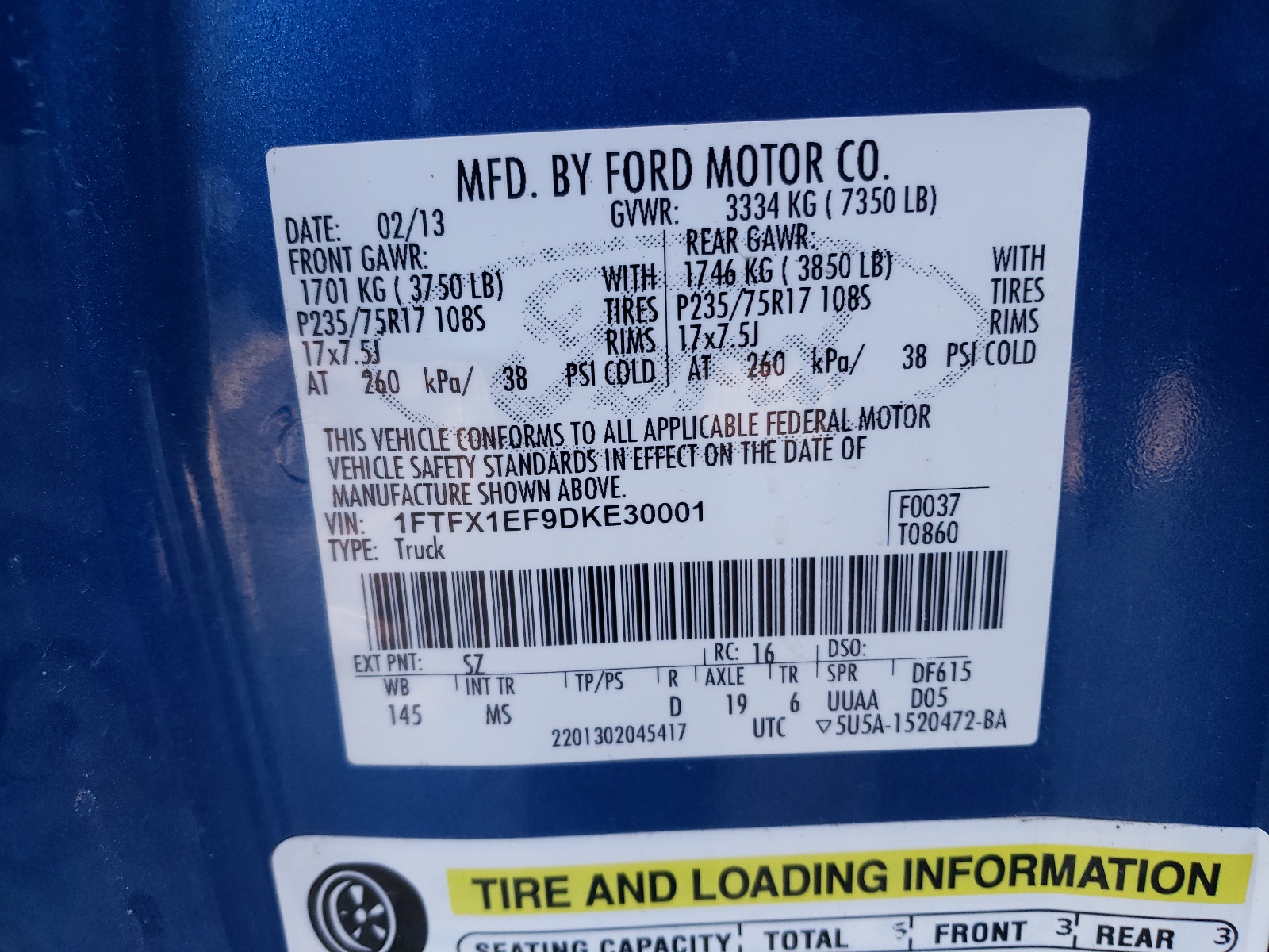 Photo 10 from auction – 2013 FORD F150 SUPER with VIN 1FTFX1EF9DKE30001