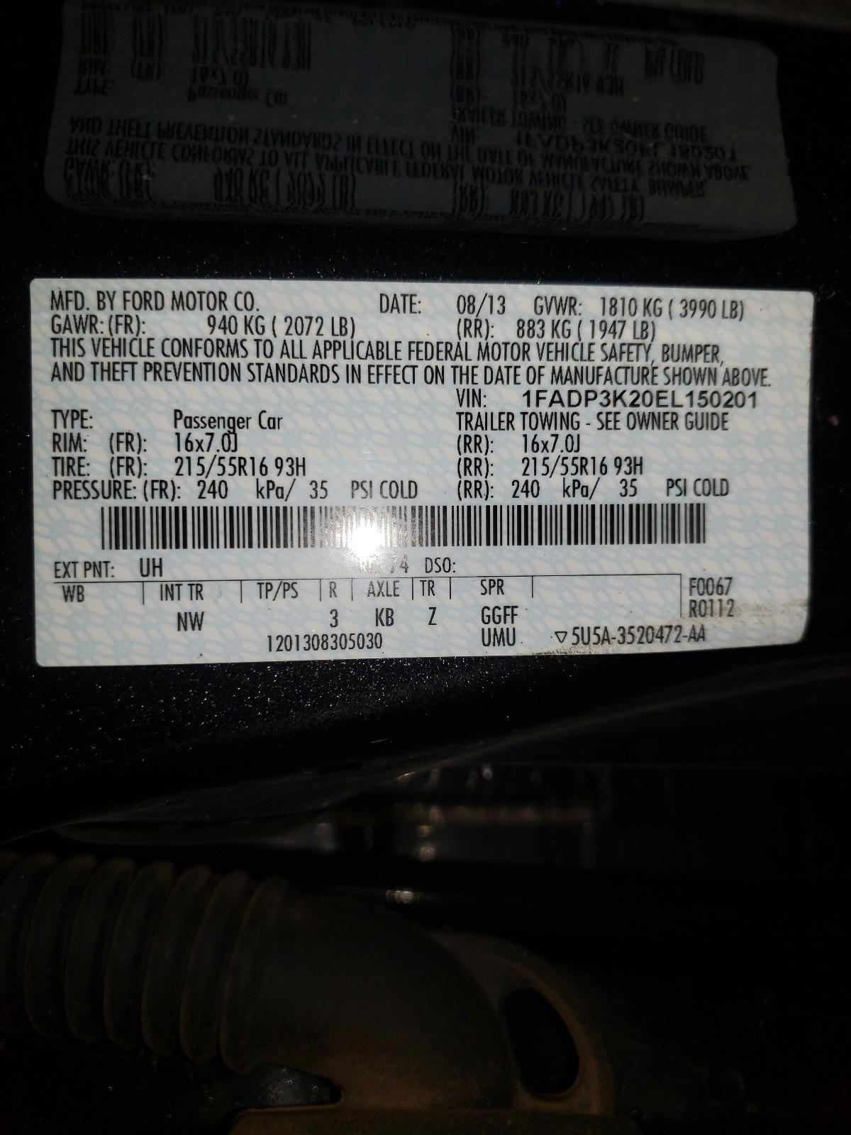 Photo 10 from auction – 2014 FORD FOCUS SE with VIN 1FADP3K20EL150201