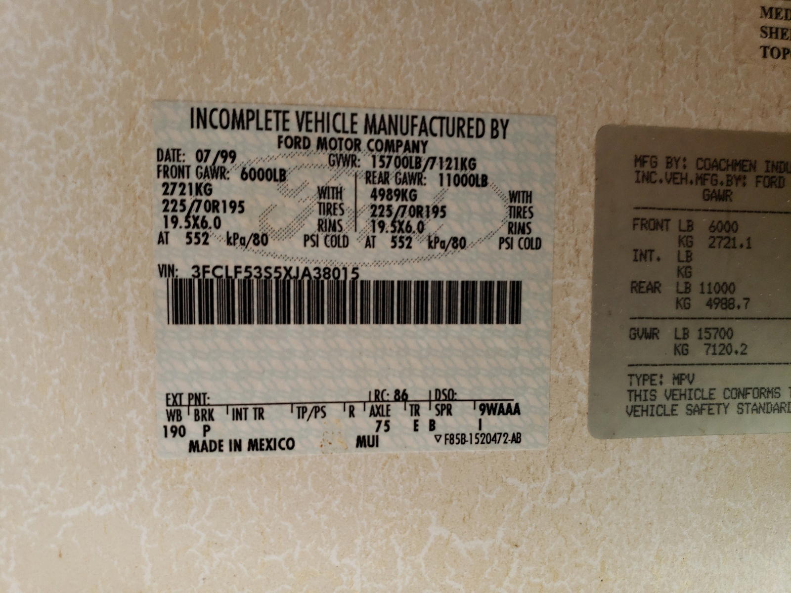Photo 10 from auction – 1999 FORD F550 SUPER with VIN 3FCLF53S5XJA38015