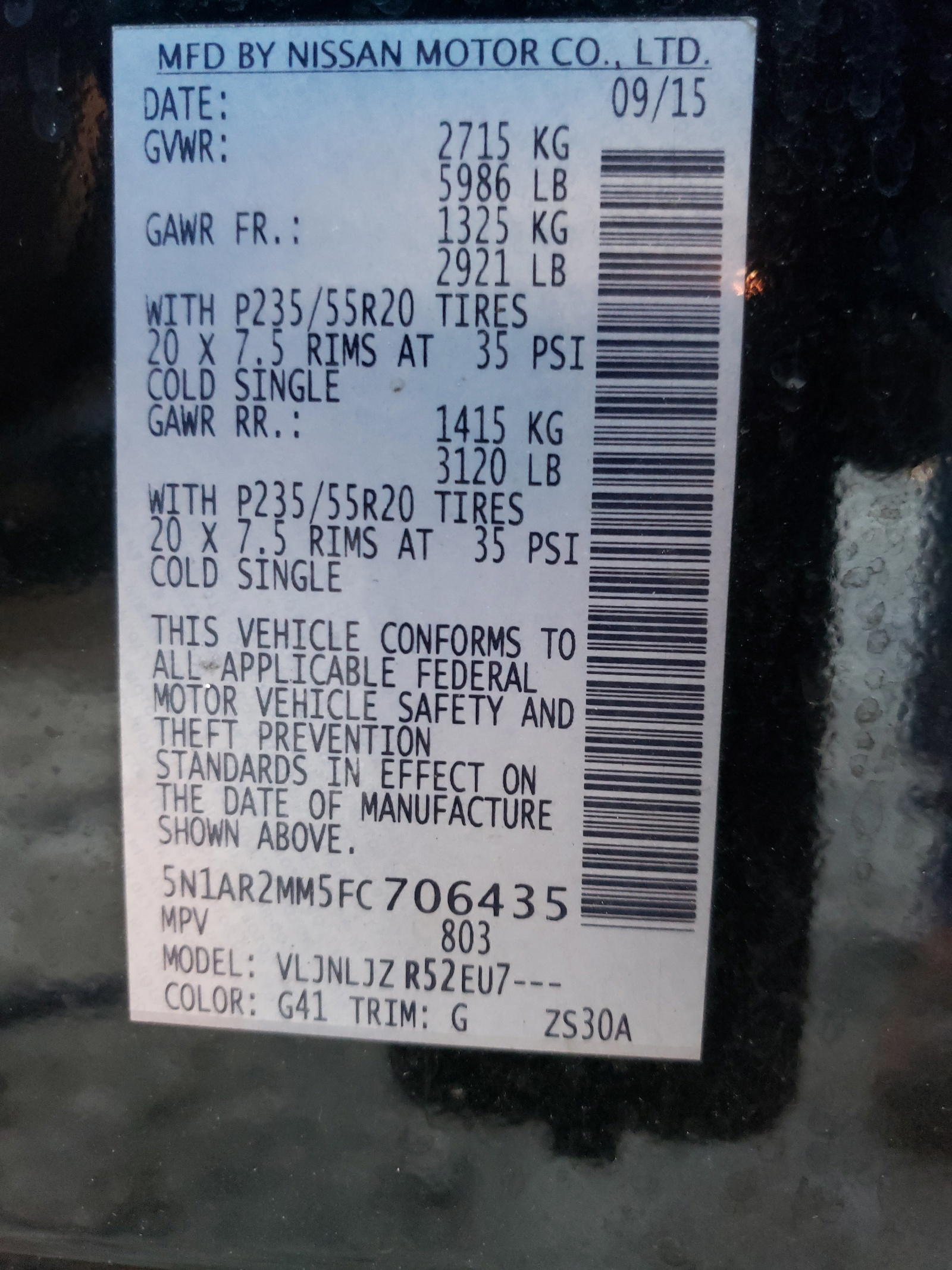 Photo 10 from auction – 2015 NISSAN PATHFINDER with VIN 5N1AR2MM5FC706435