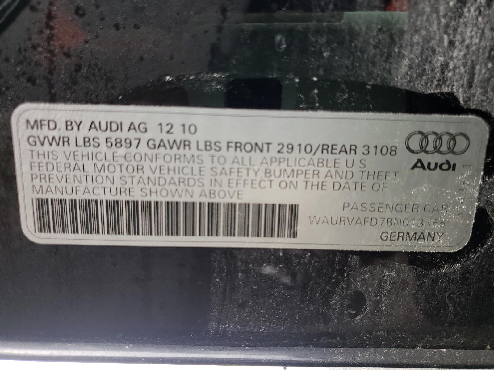Photo 10 from auction – 2011 AUDI A8 L QUATT with VIN WAURVAFD7BN013355