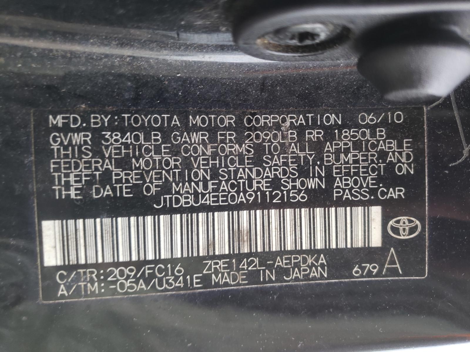 Photo 10 from auction – 2010 TOYOTA COROLLA BA with VIN JTDBU4EE0A9112156