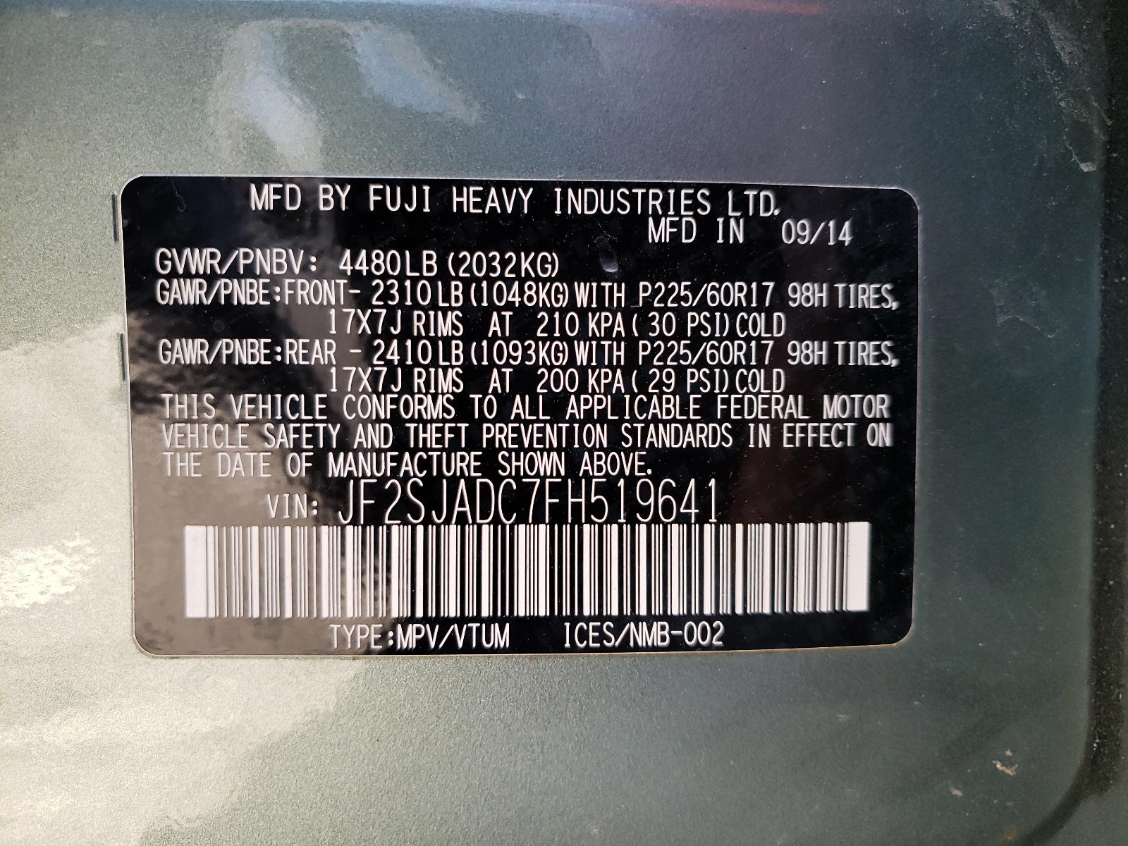 Photo 10 from auction – 2015 SUBARU FORESTER 2 with VIN JF2SJADC7FH519641