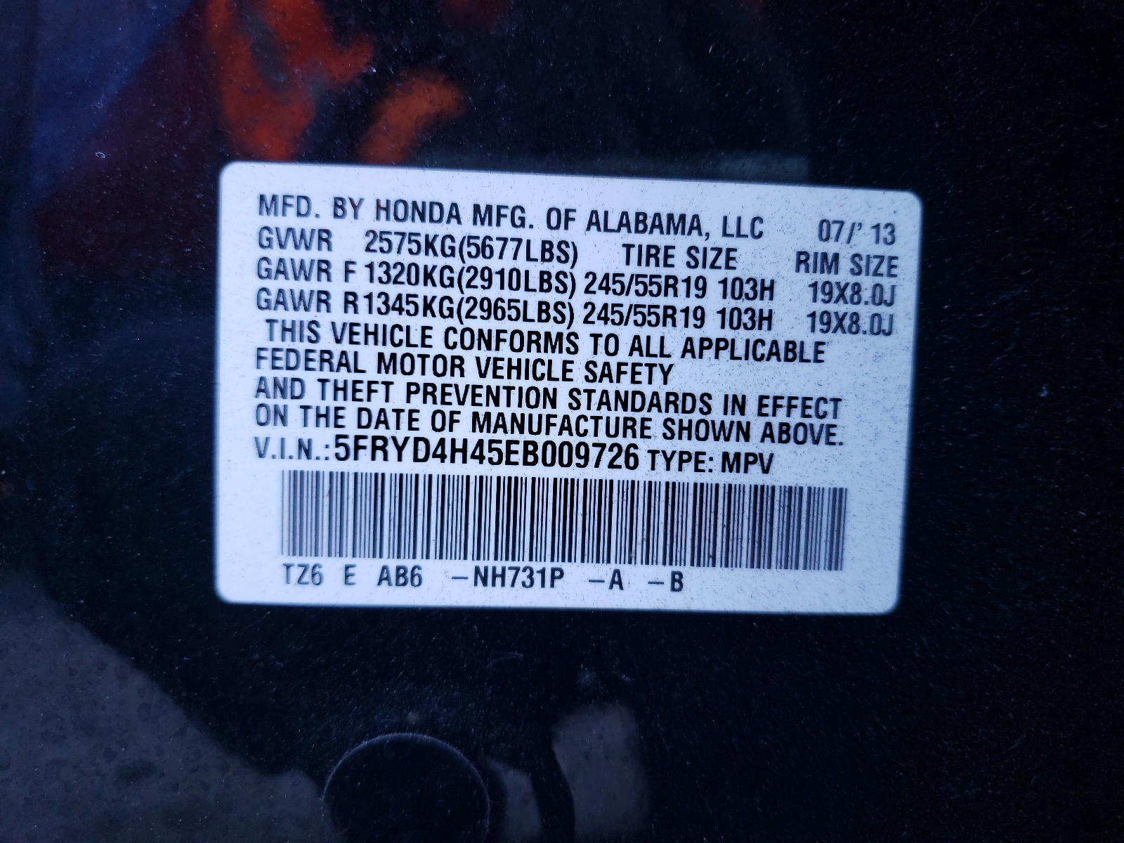 Photo 10 from auction – 2014 ACURA MDX TECHNO with VIN 5FRYD4H45EB009726