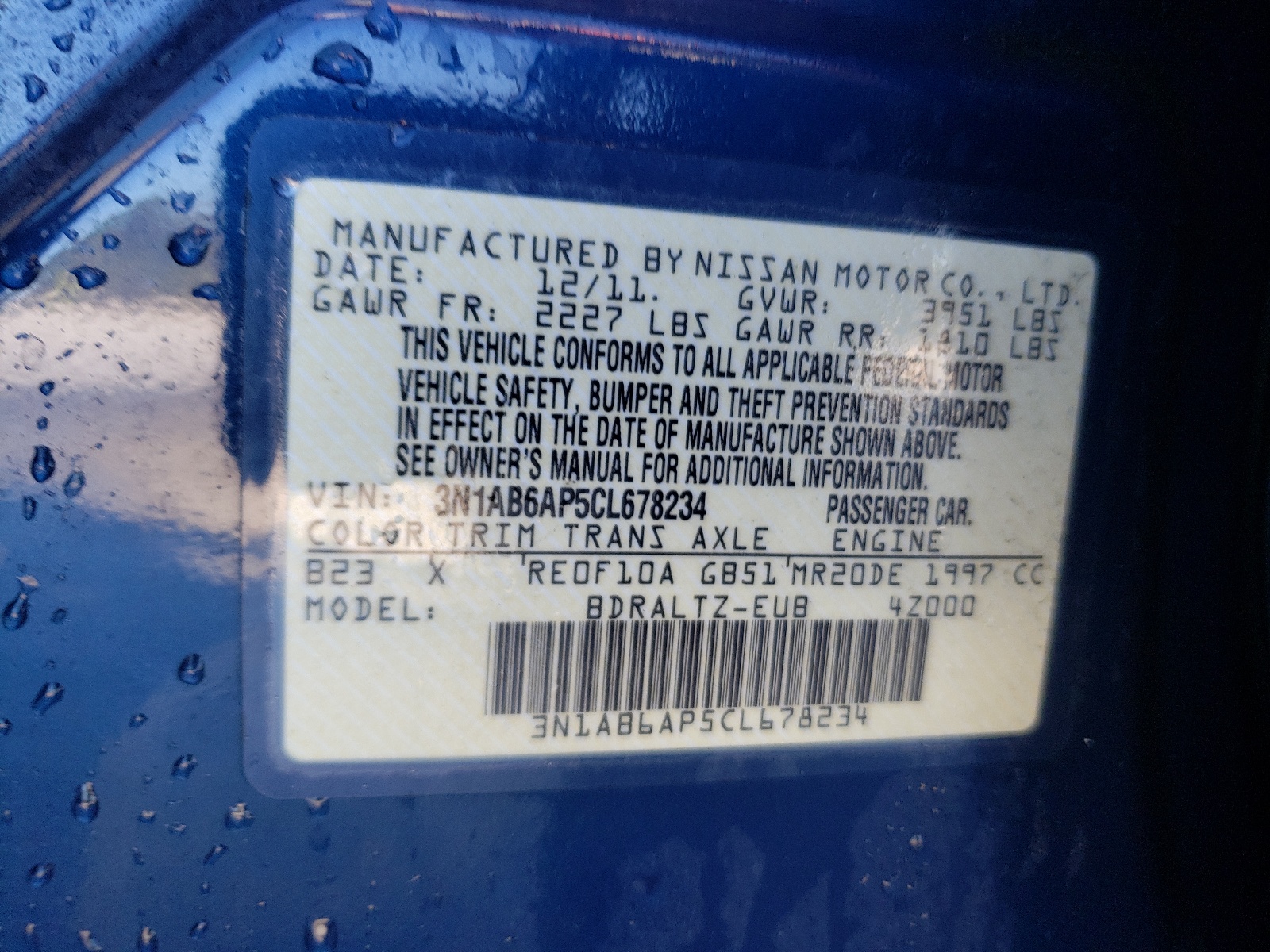 Photo 10 from auction – 2012 NISSAN SENTRA 2.0 with VIN 3N1AB6AP5CL678234