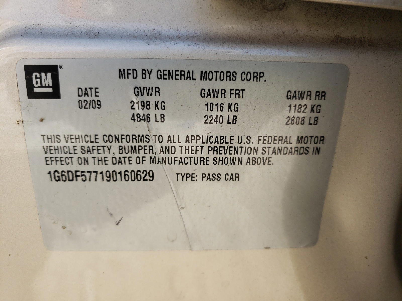 Photo 10 from auction – 2009 CADILLAC CTS with VIN 1G6DF577190160629