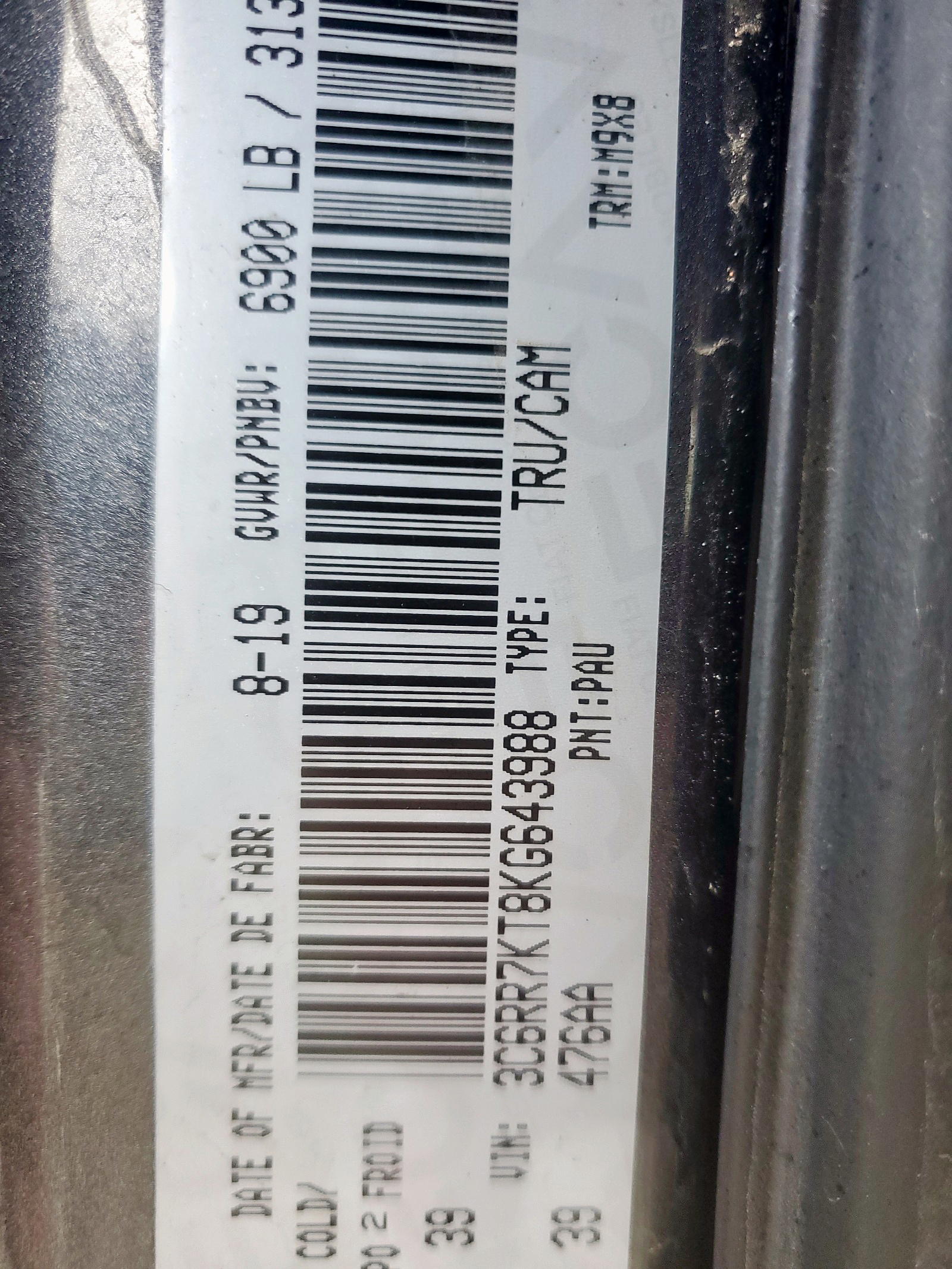 Photo 10 from auction – 2019 RAM 1500 CLASS with VIN 3C6RR7KT8KG643988