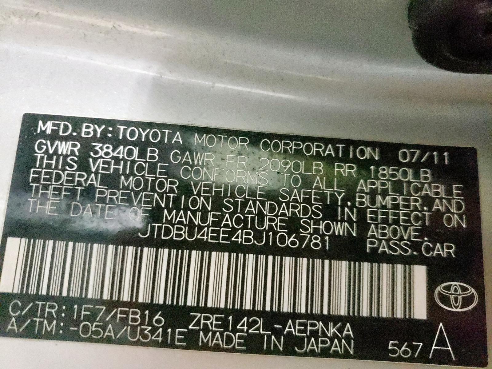 Photo 10 from auction – 2011 TOYOTA COROLLA BA with VIN JTDBU4EE4BJ106781