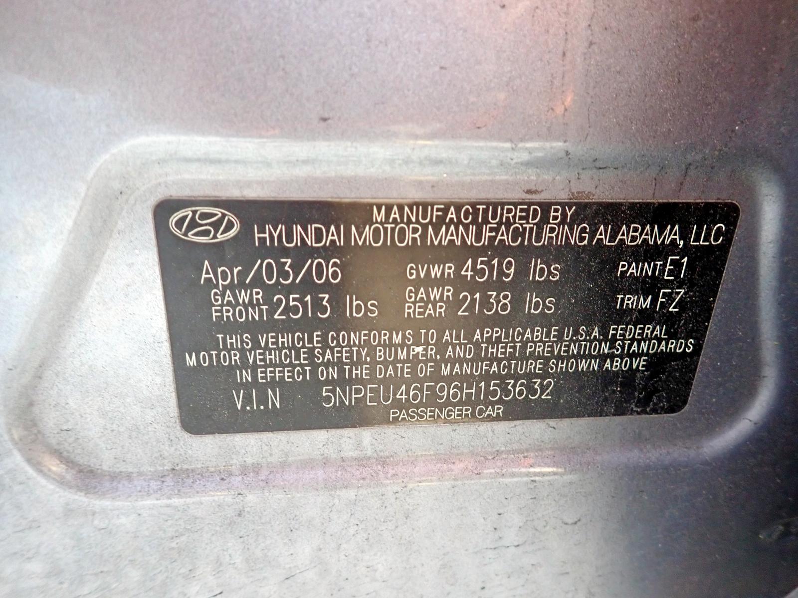 Photo 10 from auction – 2006 HYUNDAI SONATA GLS with VIN 5NPEU46F96H153632