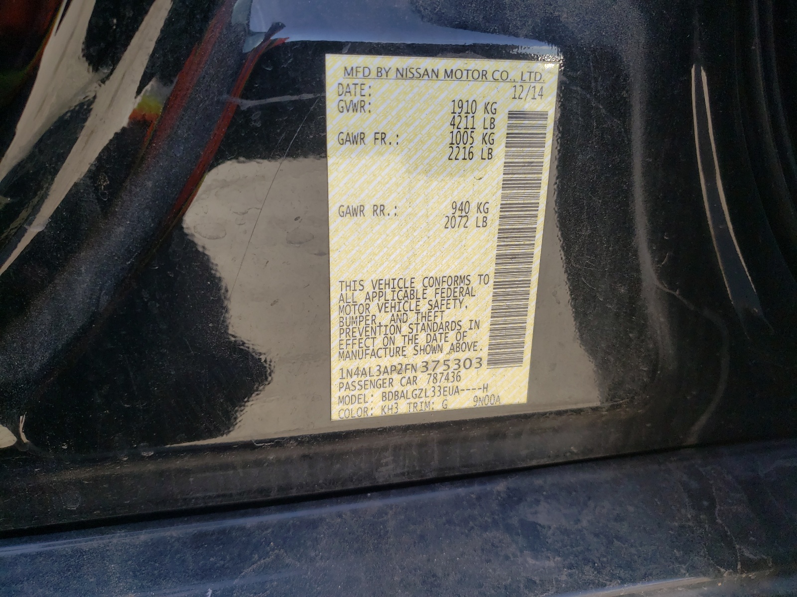 Photo 10 from auction – 2015 NISSAN ALTIMA 2.5 with VIN 1N4AL3AP2FN375303