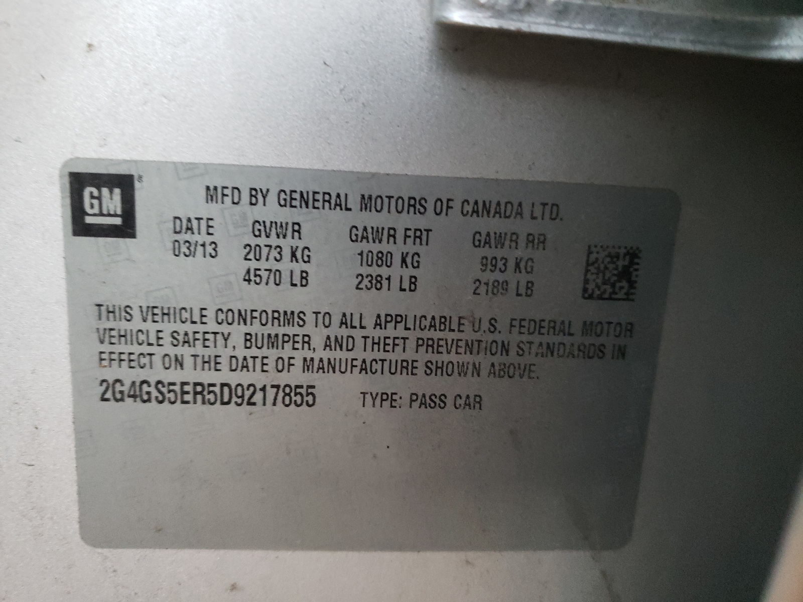 Photo 10 from auction – 2013 BUICK REGAL PREM with VIN 2G4GS5ER5D9217855