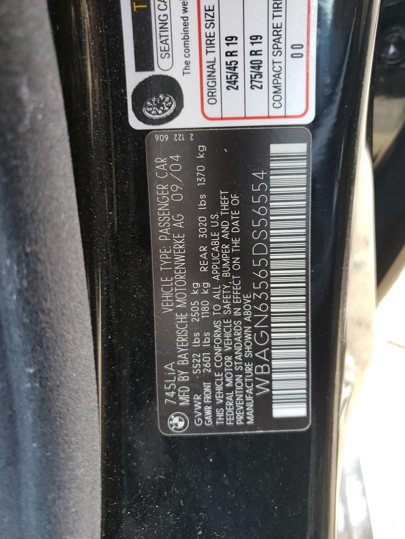Photo 10 from auction – 2005 BMW 745 LI with VIN WBAGN63565DS56554