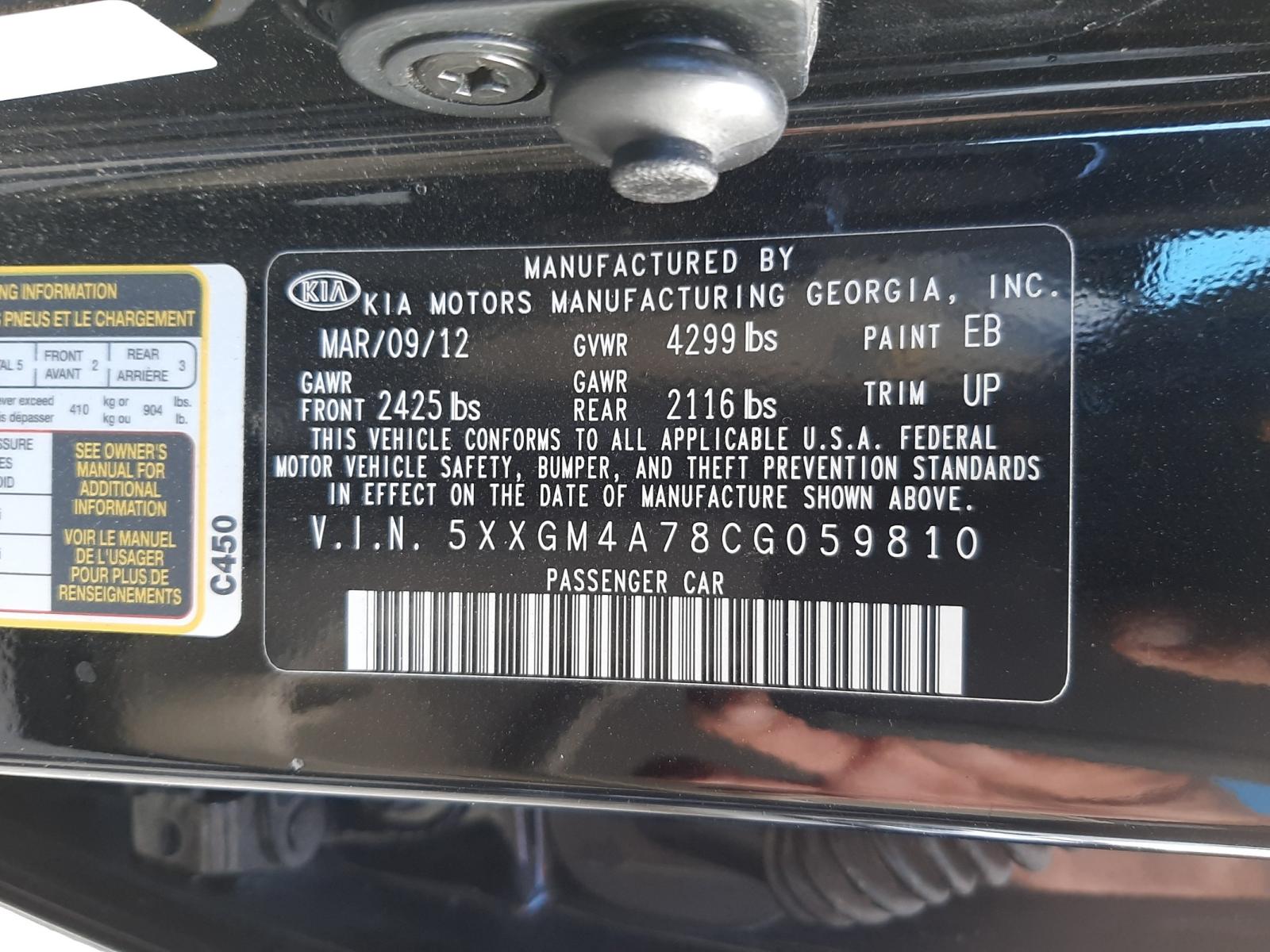 Photo 10 from auction – 2012 KIA OPTIMA LX with VIN 5XXGM4A78CG059810