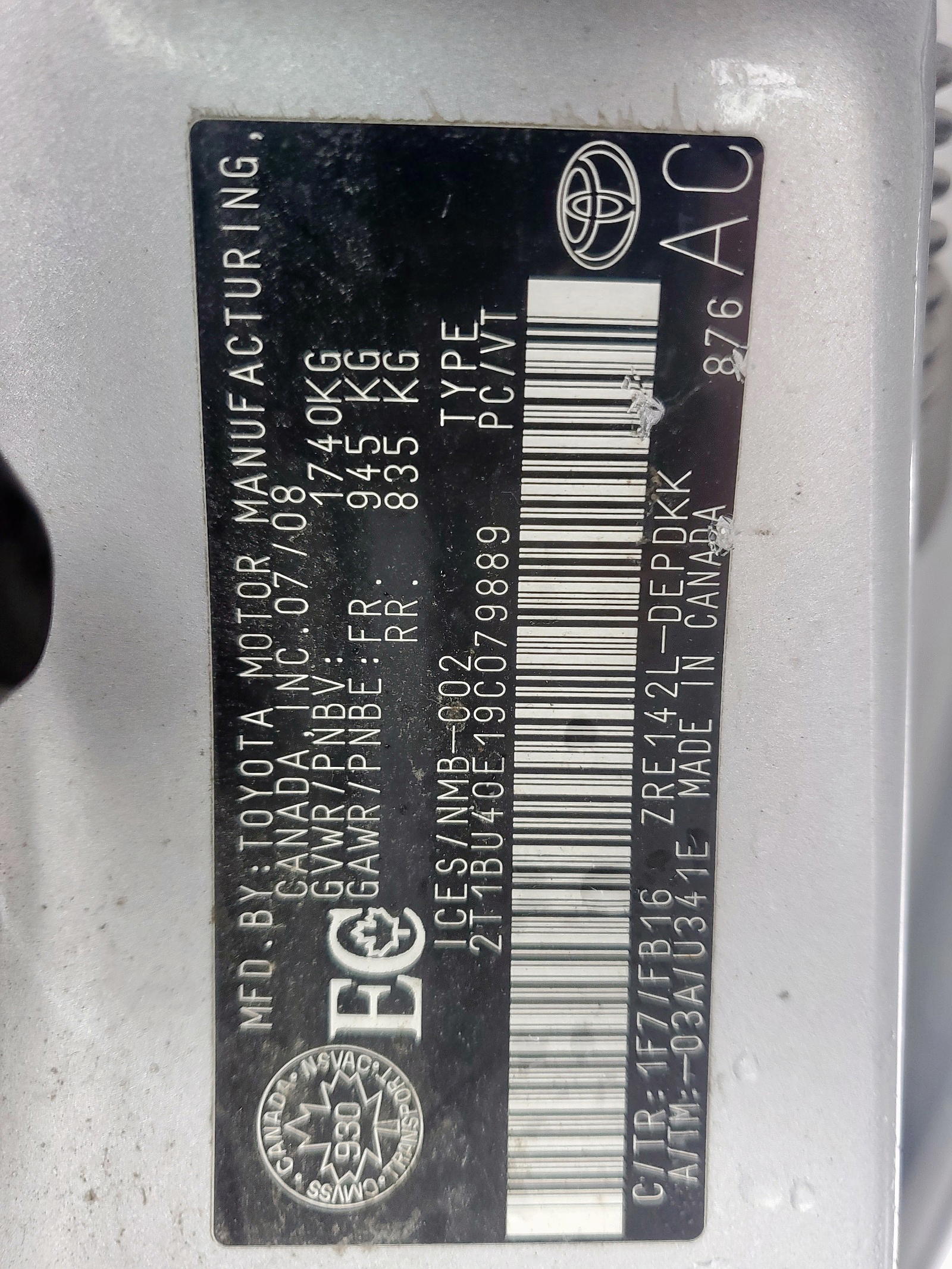 Photo 11 from auction – 2009 TOYOTA COROLLA BA with VIN 2T1BU40E19C079889