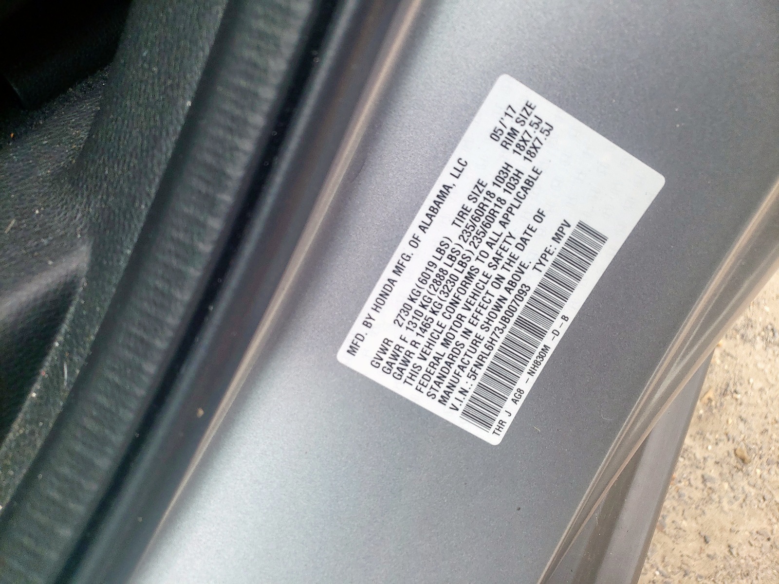 Photo 10 from auction – 2018 HONDA ODYSSEY EX with VIN 5FNRL6H73JB007093