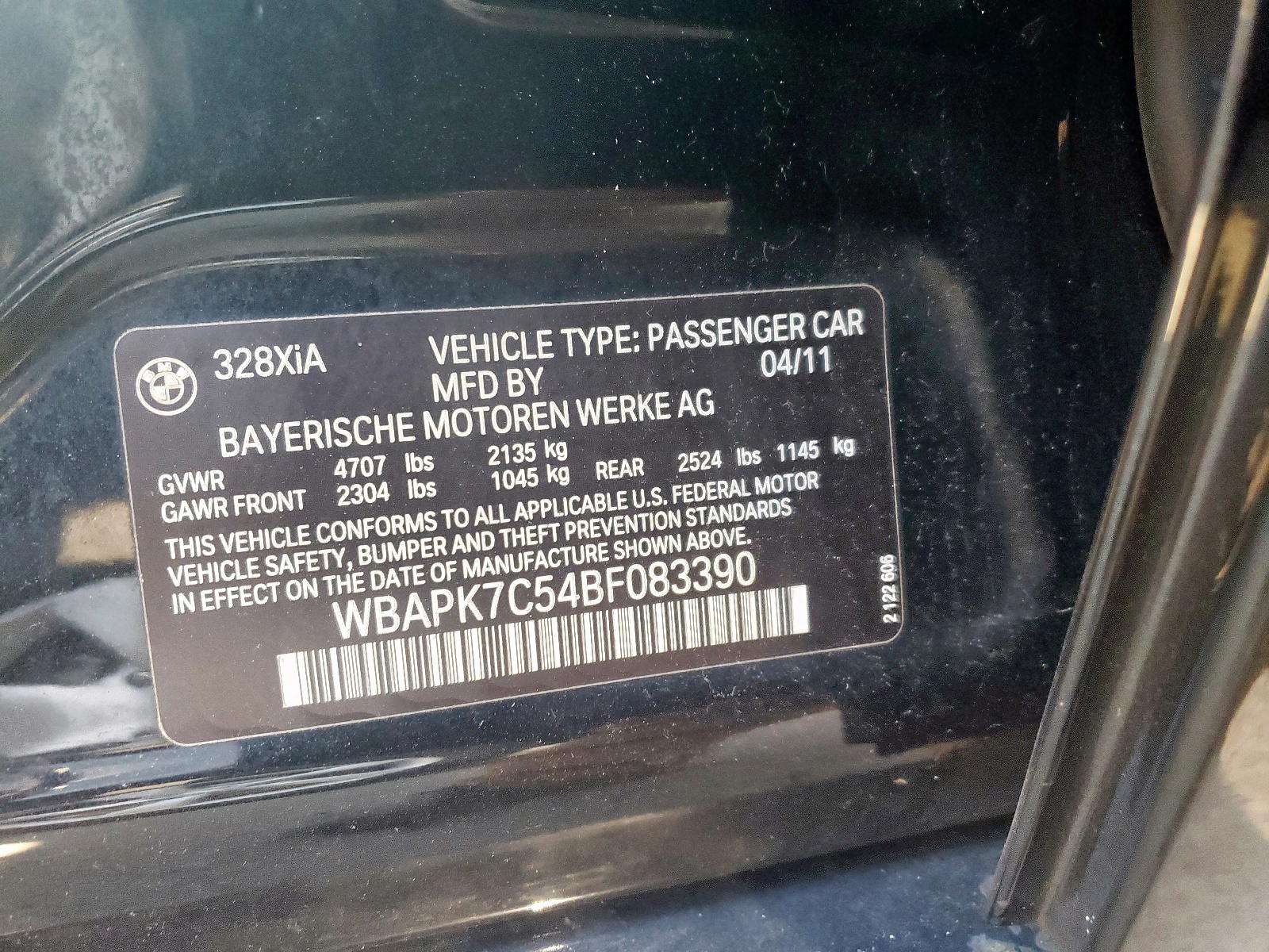 Photo 10 from auction – 2011 BMW 328 XI with VIN WBAPK7C54BF083390