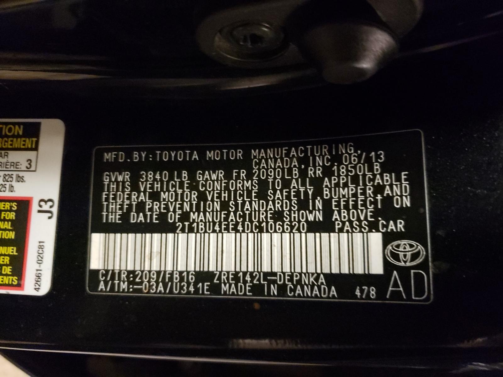 Photo 10 from auction – 2013 TOYOTA COROLLA BA with VIN 2T1BU4EE4DC106620