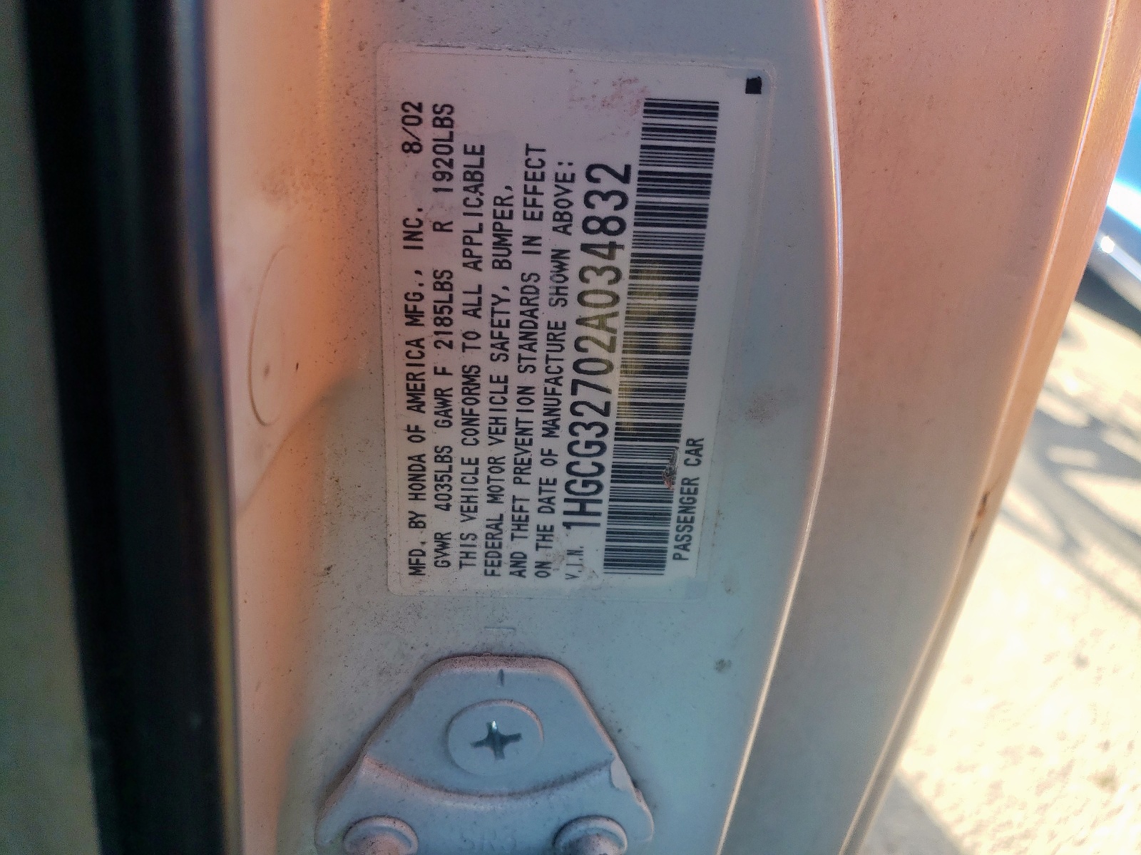 Photo 10 from auction – 2002 HONDA ACCORD EX with VIN 1HGCG32702A034832