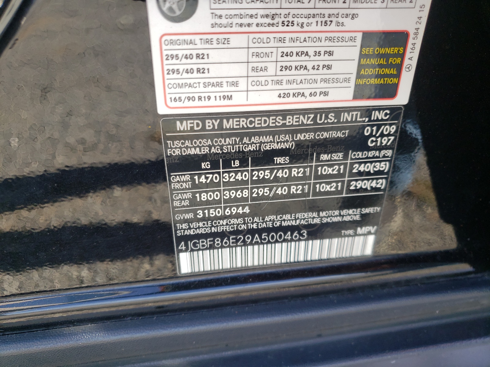 Photo 10 from auction – 2009 MERCEDES-BENZ GL550 with VIN 4JGBF86E29A500463
