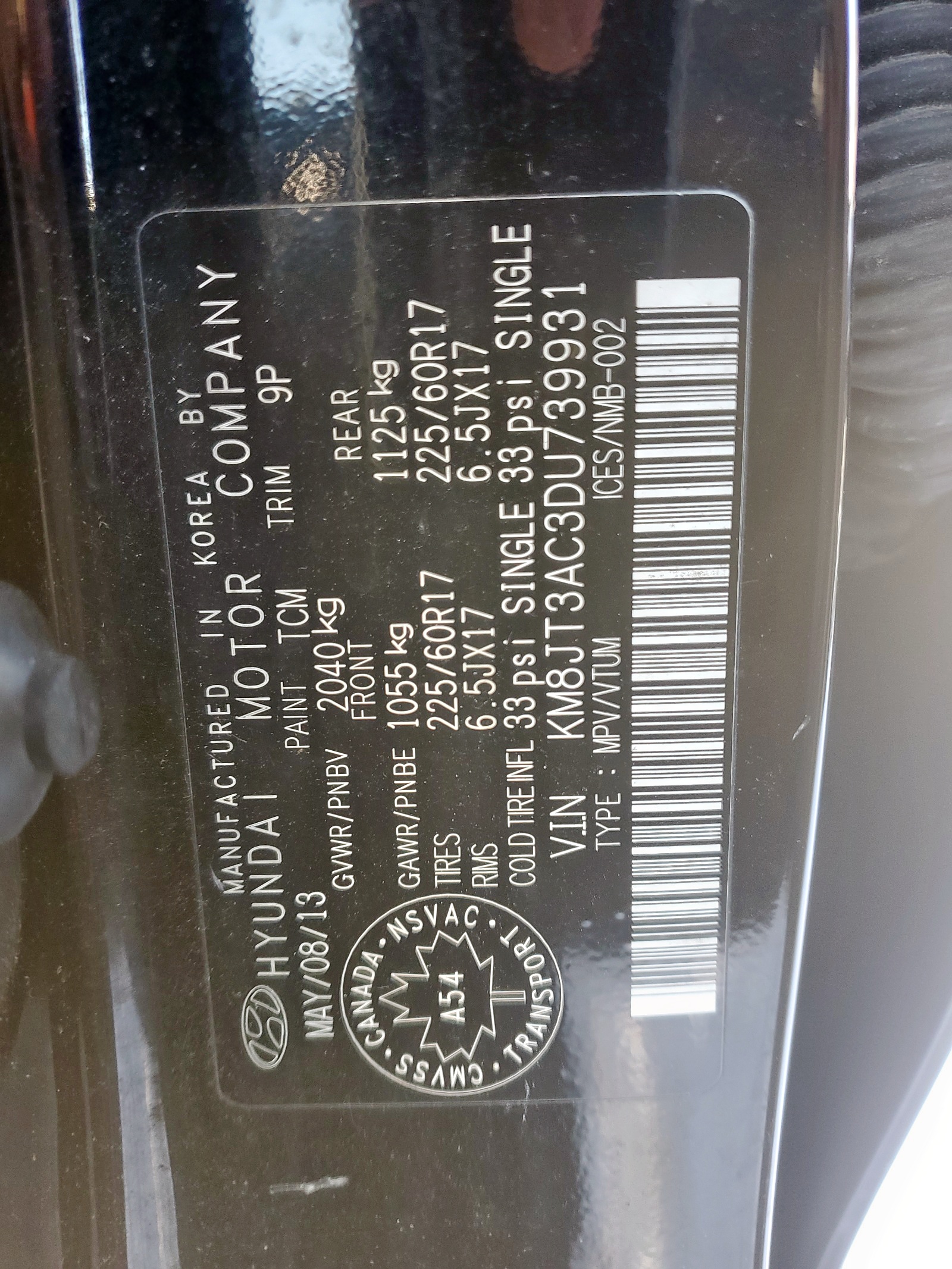 Photo 10 from auction – 2013 HYUNDAI TUCSON GL with VIN KM8JT3AC3DU739931