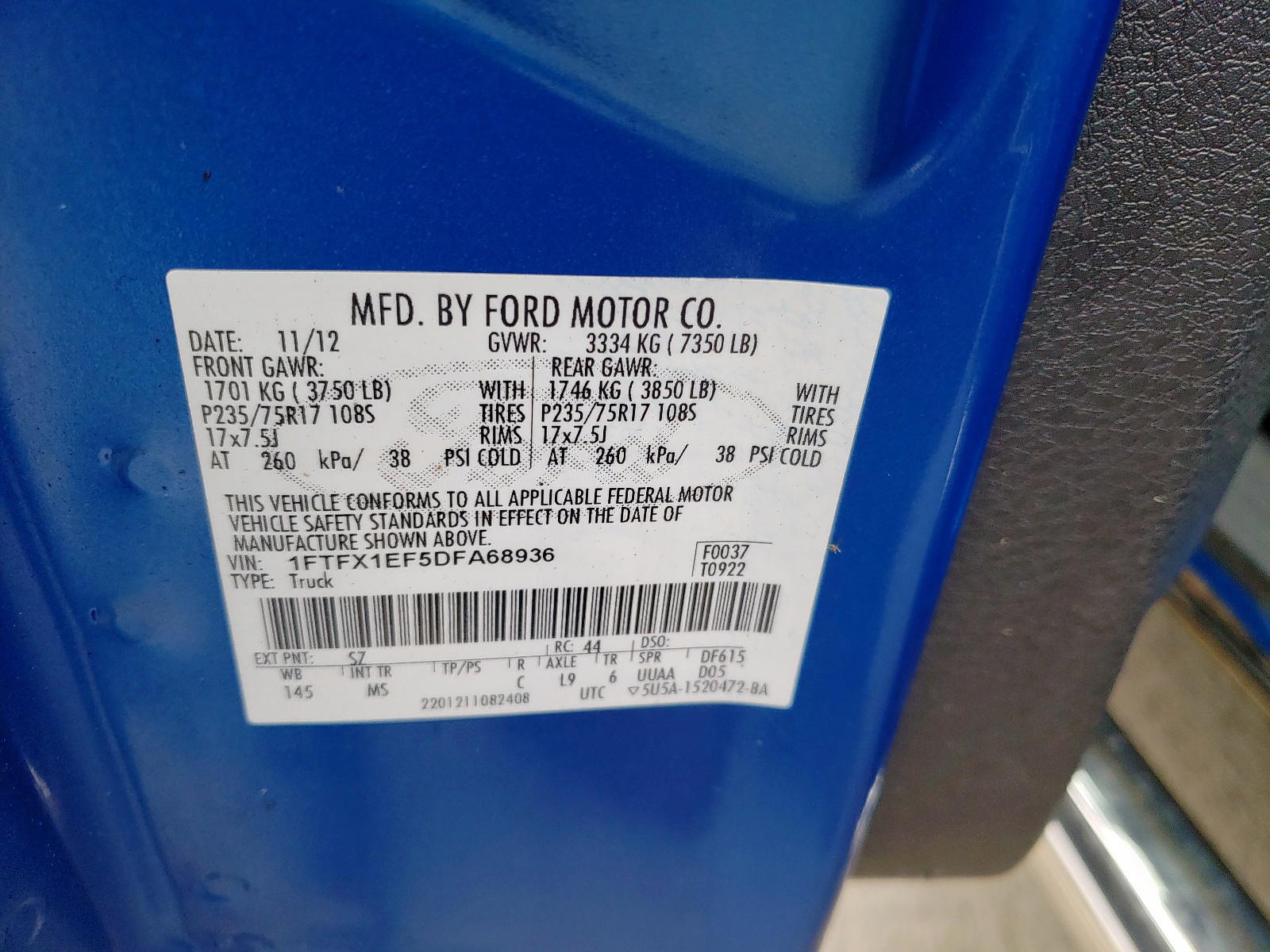 Photo 10 from auction – 2013 FORD F150 SUPER with VIN 1FTFX1EF5DFA68936