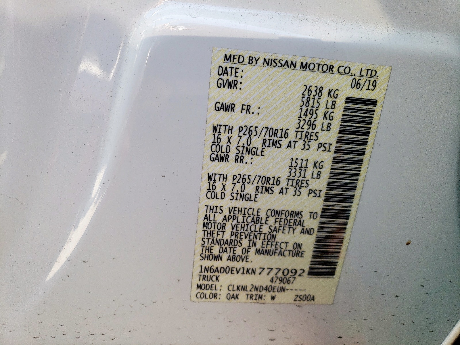 Photo 10 from auction – 2019 NISSAN FRONTIER S with VIN 1N6AD0EV1KN777092