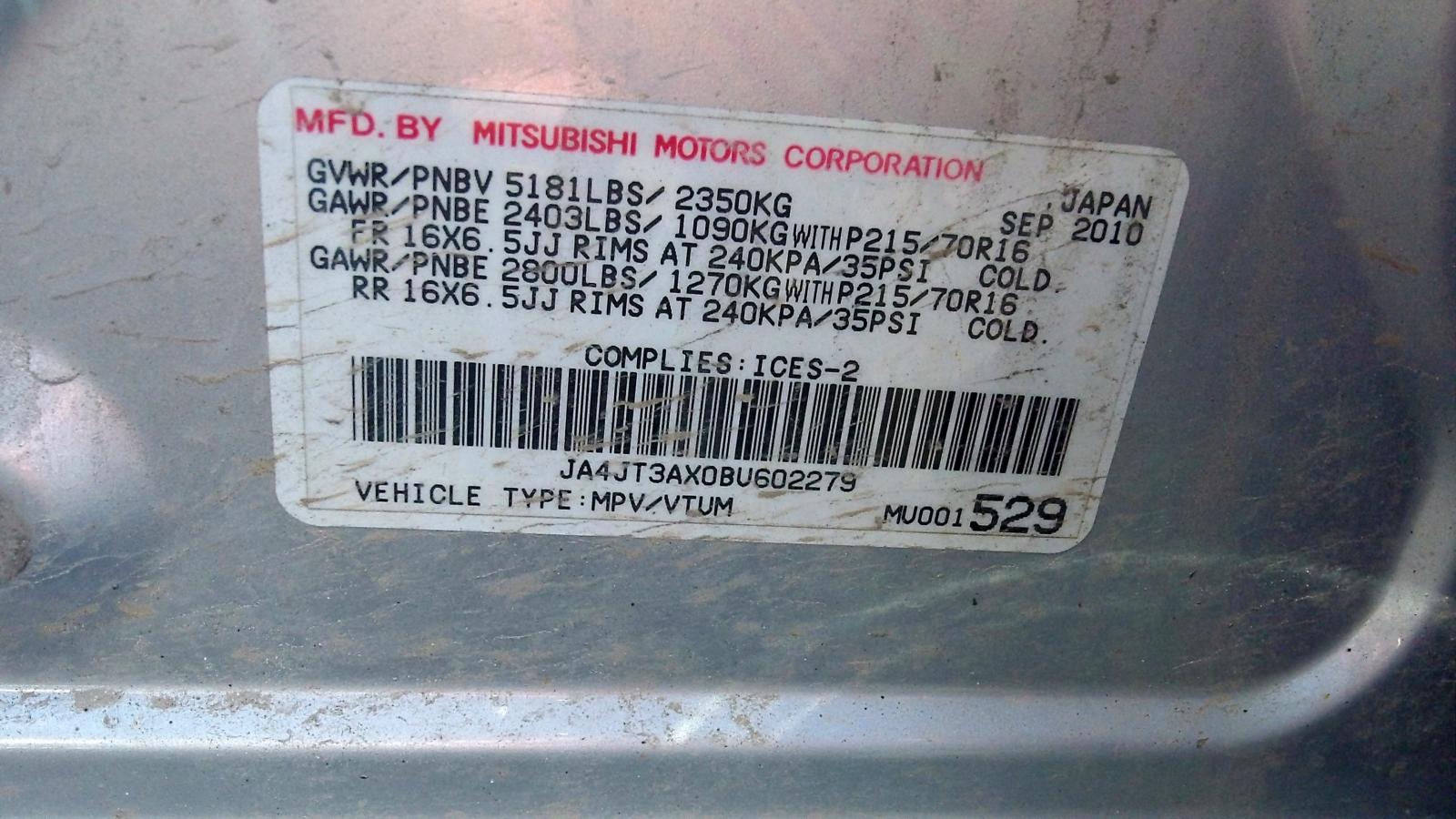 Photo 9 from auction – 2011 MITSUBISHI OUTLANDER with VIN JA4JT3AX0BU602279