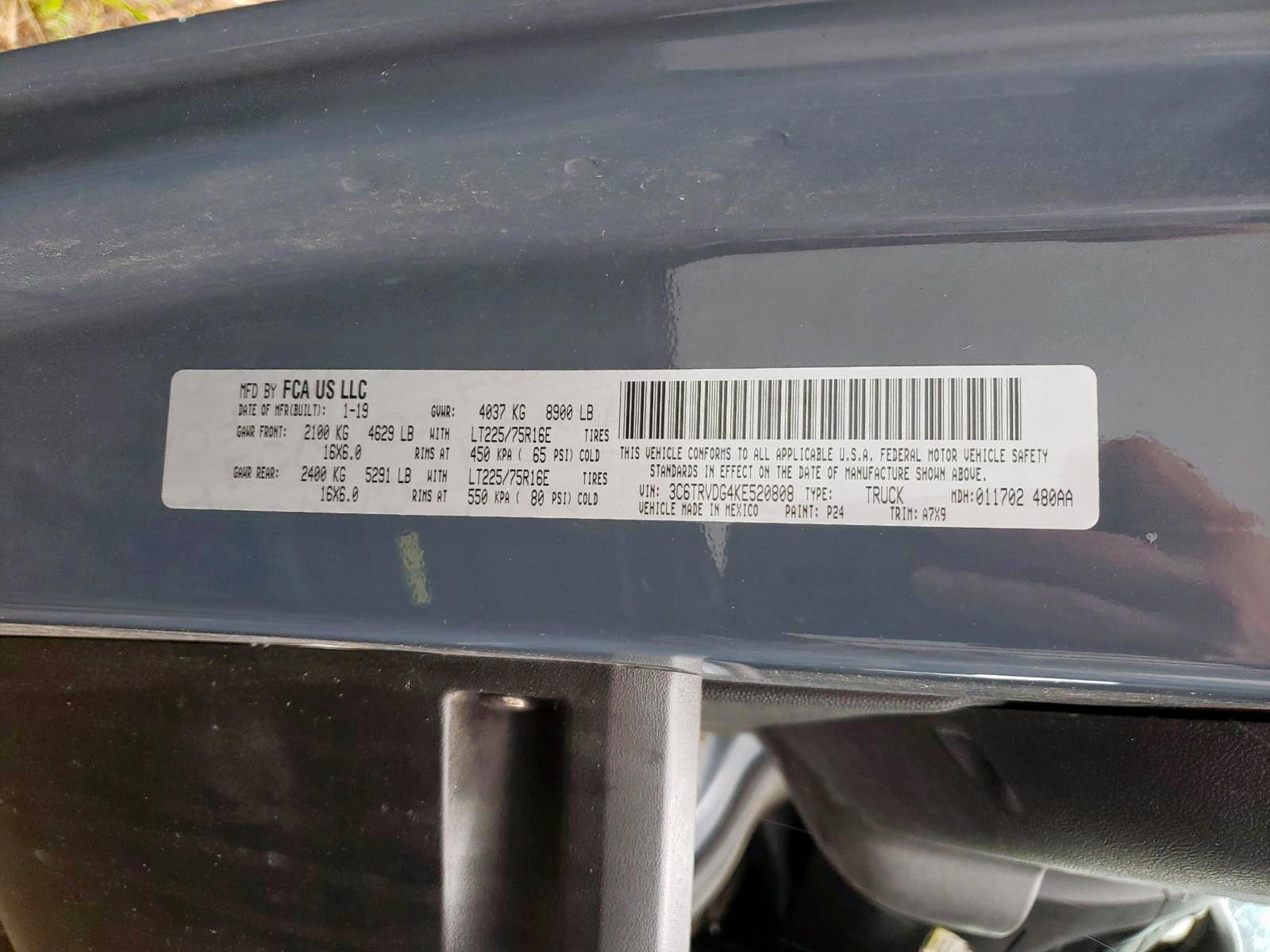 Photo 10 from auction – 2019 RAM PROMASTER with VIN 3C6TRVDG4KE520808