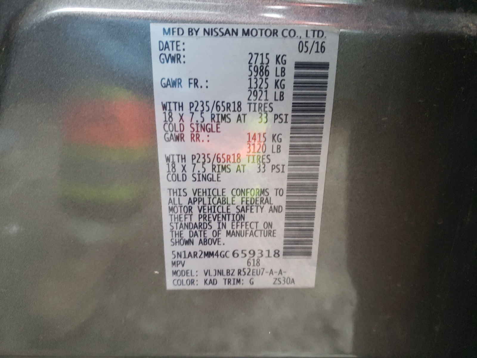Photo 10 from auction – 2016 NISSAN PATHFINDER with VIN 5N1AR2MM4GC659318