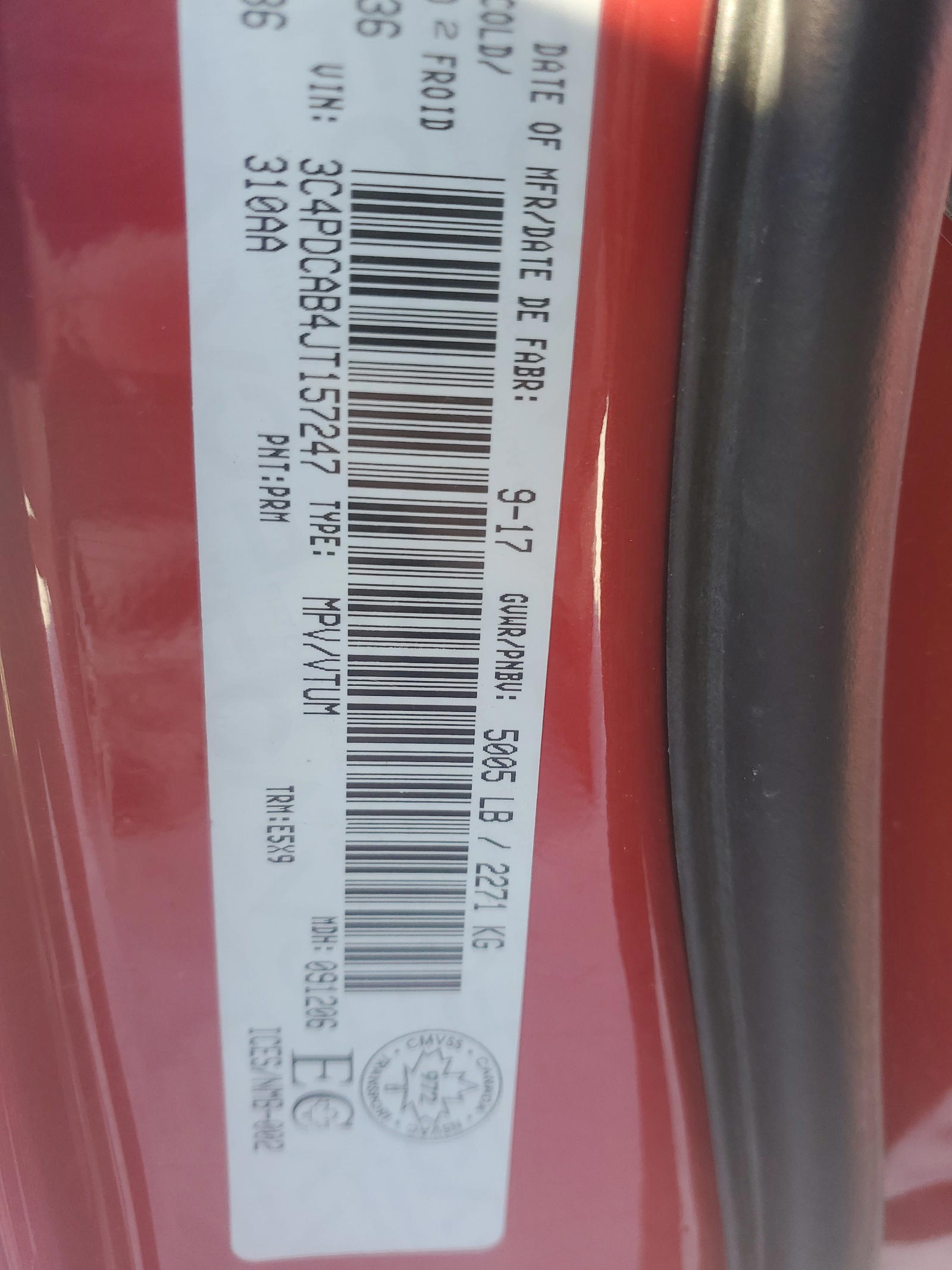 Photo 10 from auction – 2018 DODGE JOURNEY SE with VIN 3C4PDCAB4JT157247