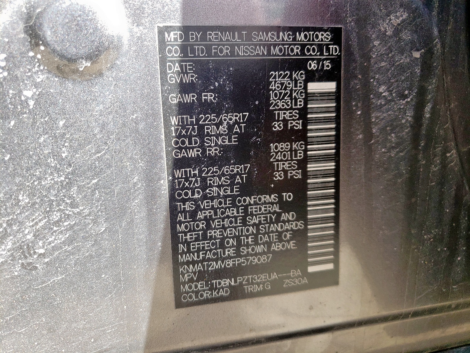 Photo 10 from auction – 2015 NISSAN ROGUE S with VIN KNMAT2MV8FP579087