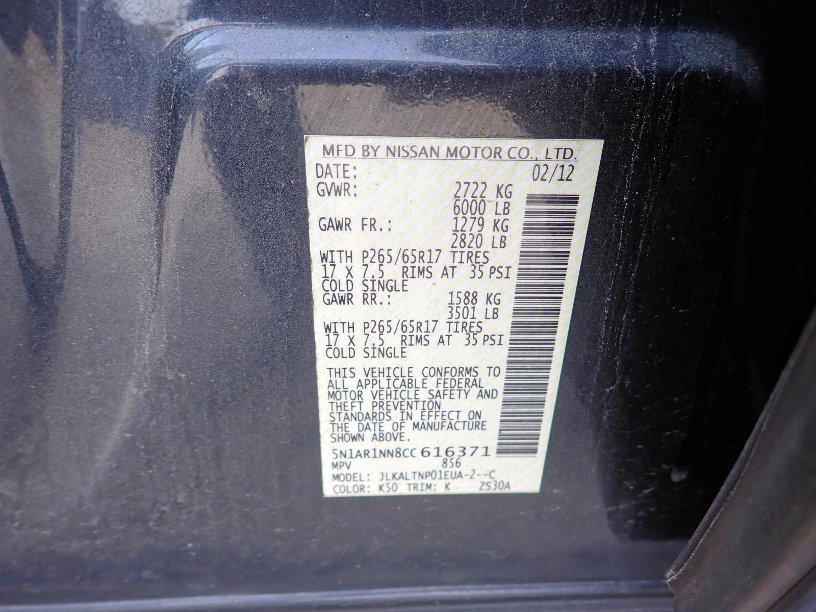 Photo 10 from auction – 2012 NISSAN PATHFINDER with VIN 5N1AR1NN8CC616371