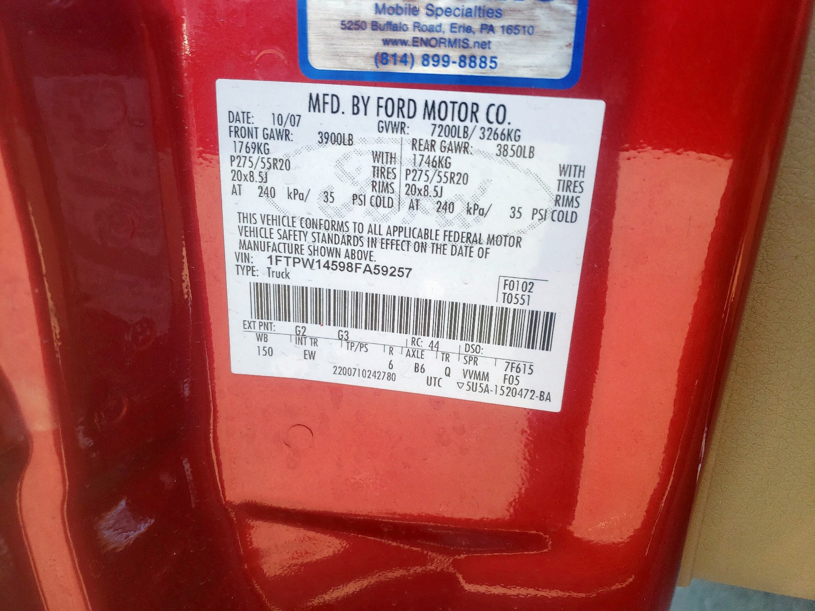 Photo 10 from auction – 2008 FORD F150 SUPER with VIN 1FTPW14598FA59257