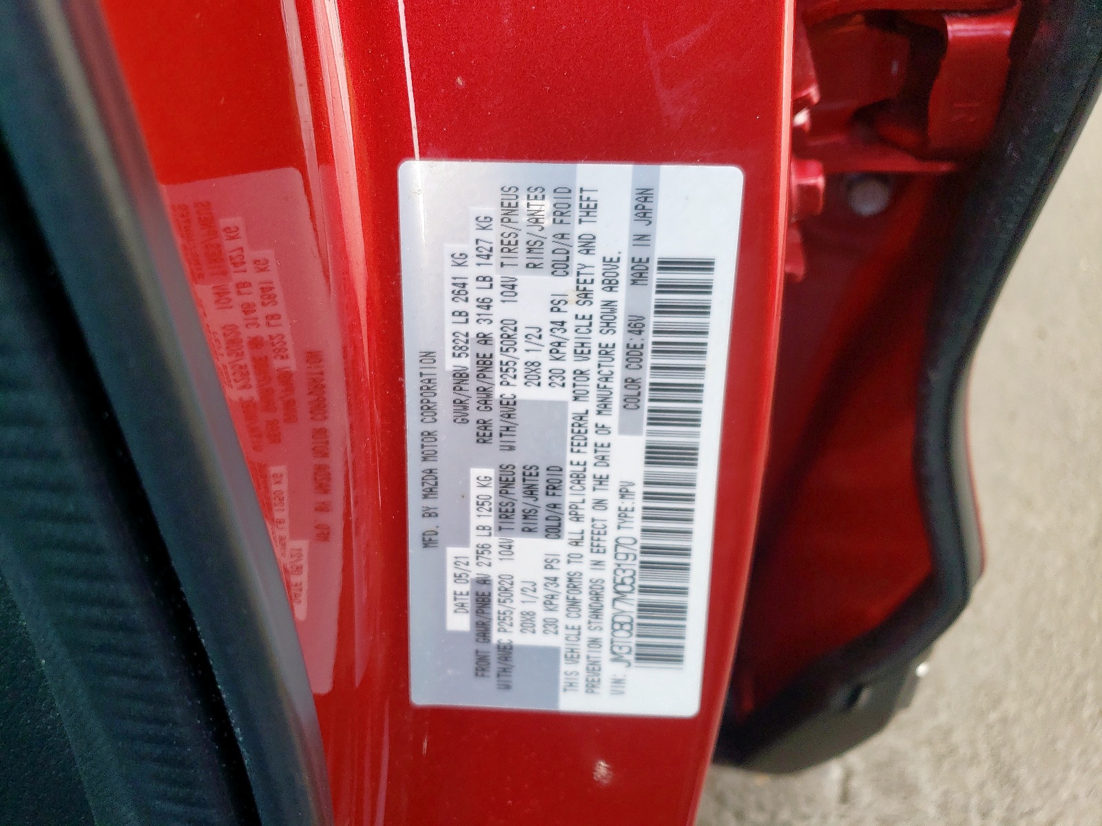 Photo 10 from auction – 2021 MAZDA CX-9 GRAND with VIN JM3TCBDY7M0531970