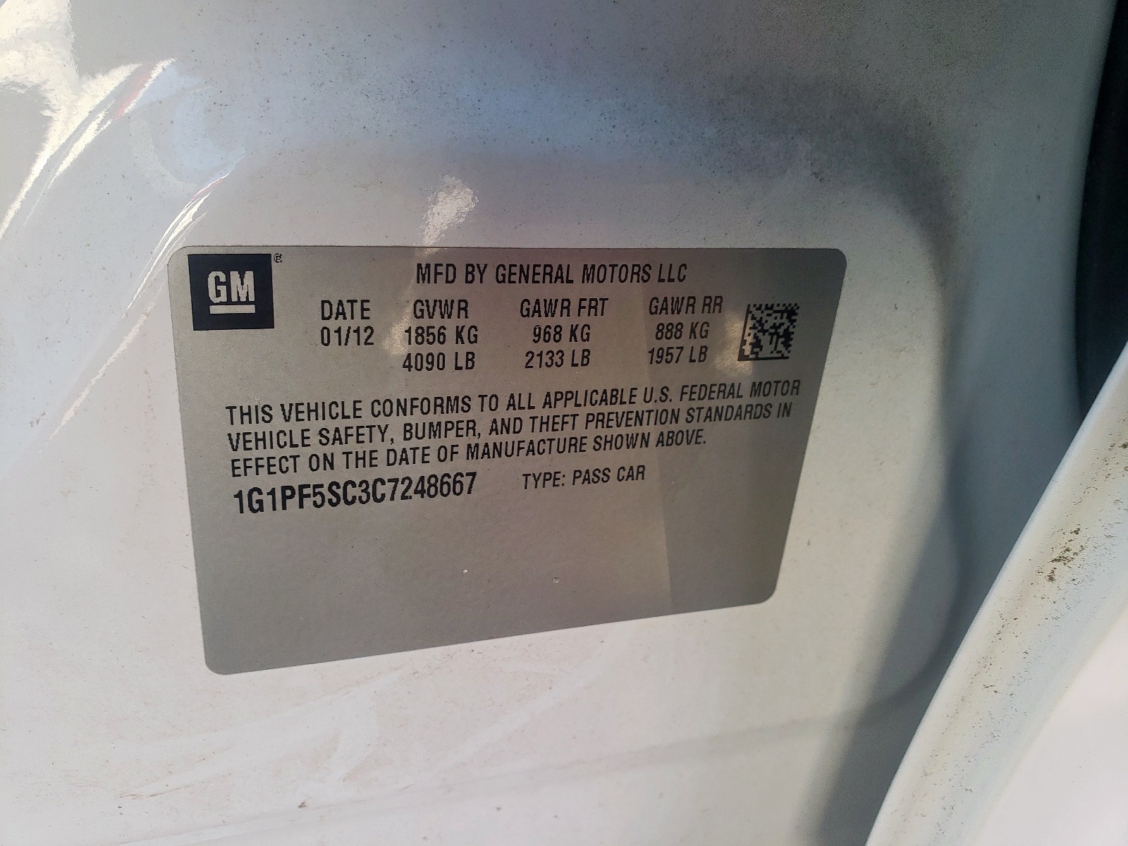 Photo 10 from auction – 2012 CHEVROLET CRUZE LT with VIN 1G1PF5SC3C7248667