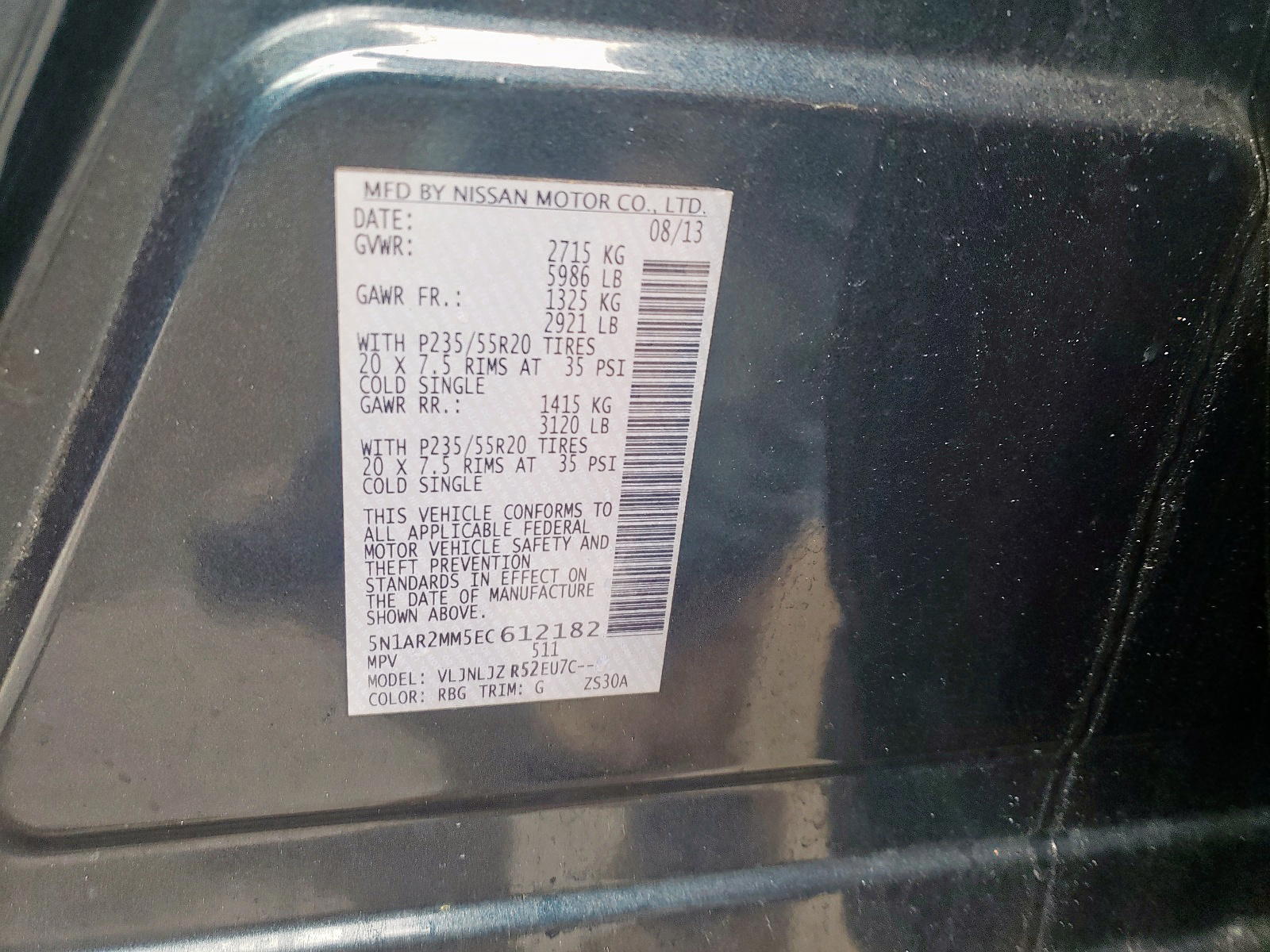 Photo 10 from auction – 2014 NISSAN PATHFINDER with VIN 5N1AR2MM5EC612182