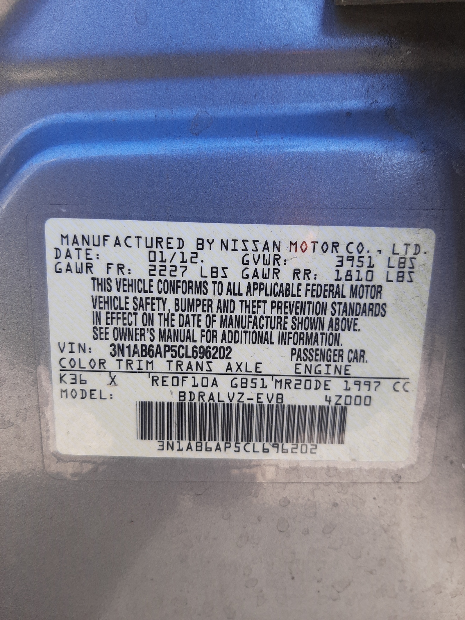 Photo 10 from auction – 2012 NISSAN SENTRA 2.0 with VIN 3N1AB6AP5CL696202