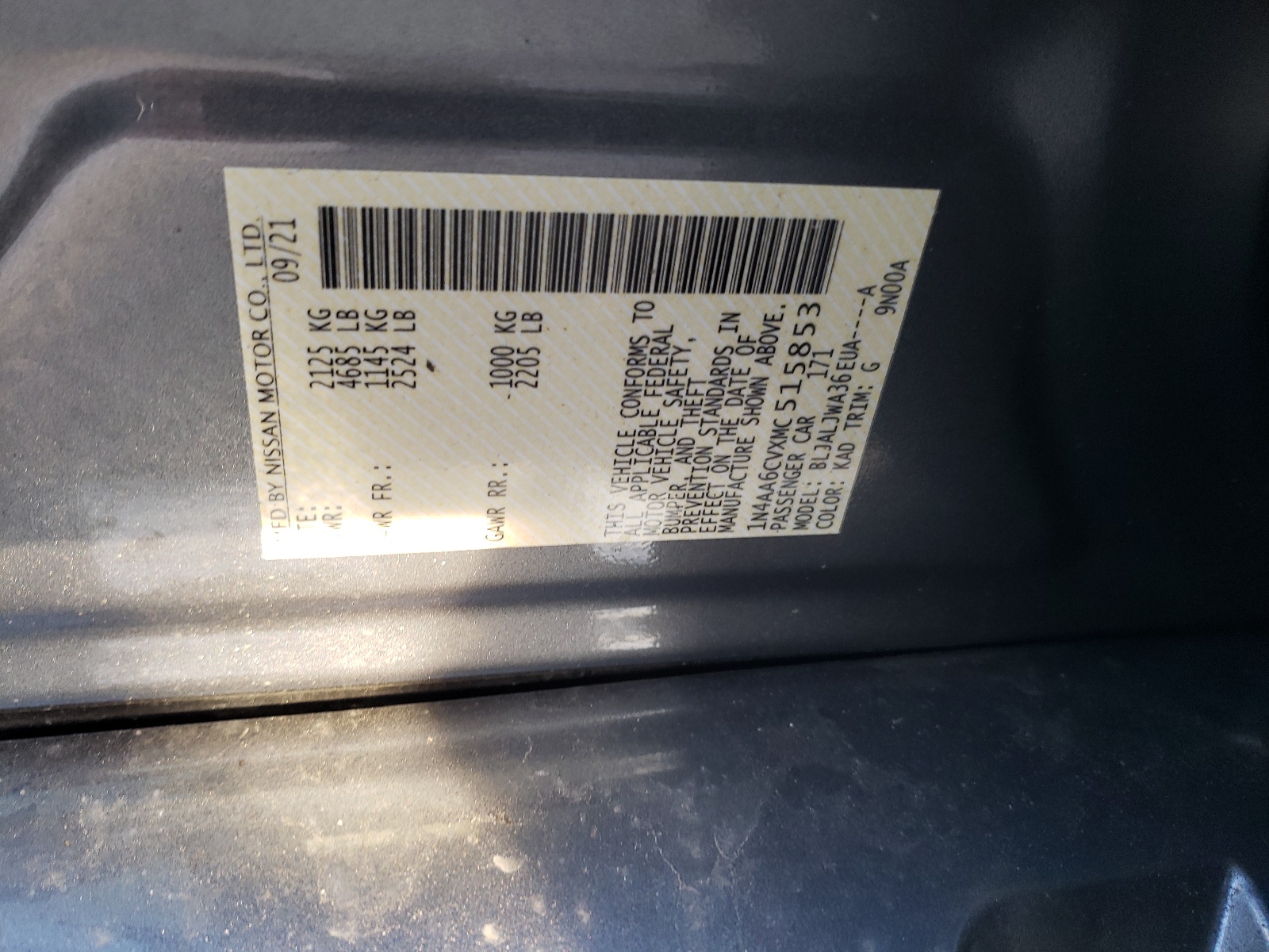 Photo 10 from auction – 2021 NISSAN MAXIMA SV with VIN 1N4AA6CVXMC515853