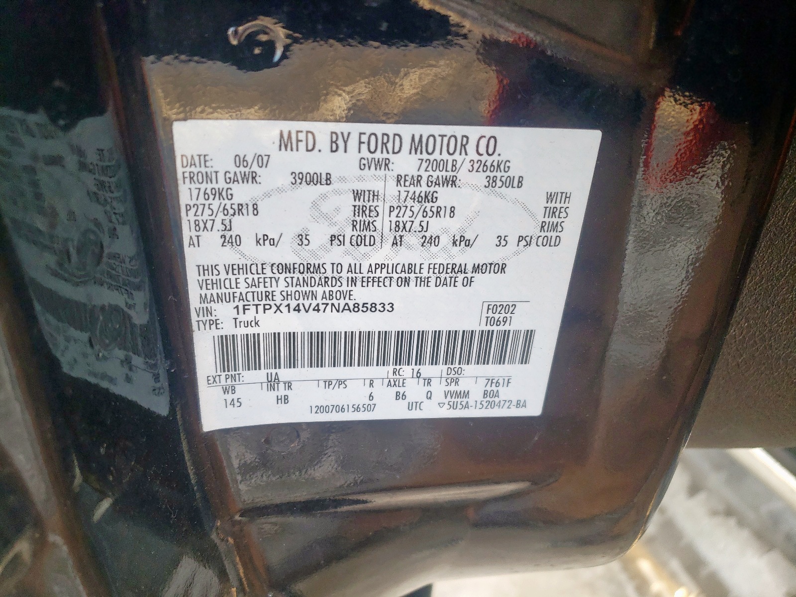 Photo 10 from auction – 2007 FORD F150 with VIN 1FTPX14V47NA85833