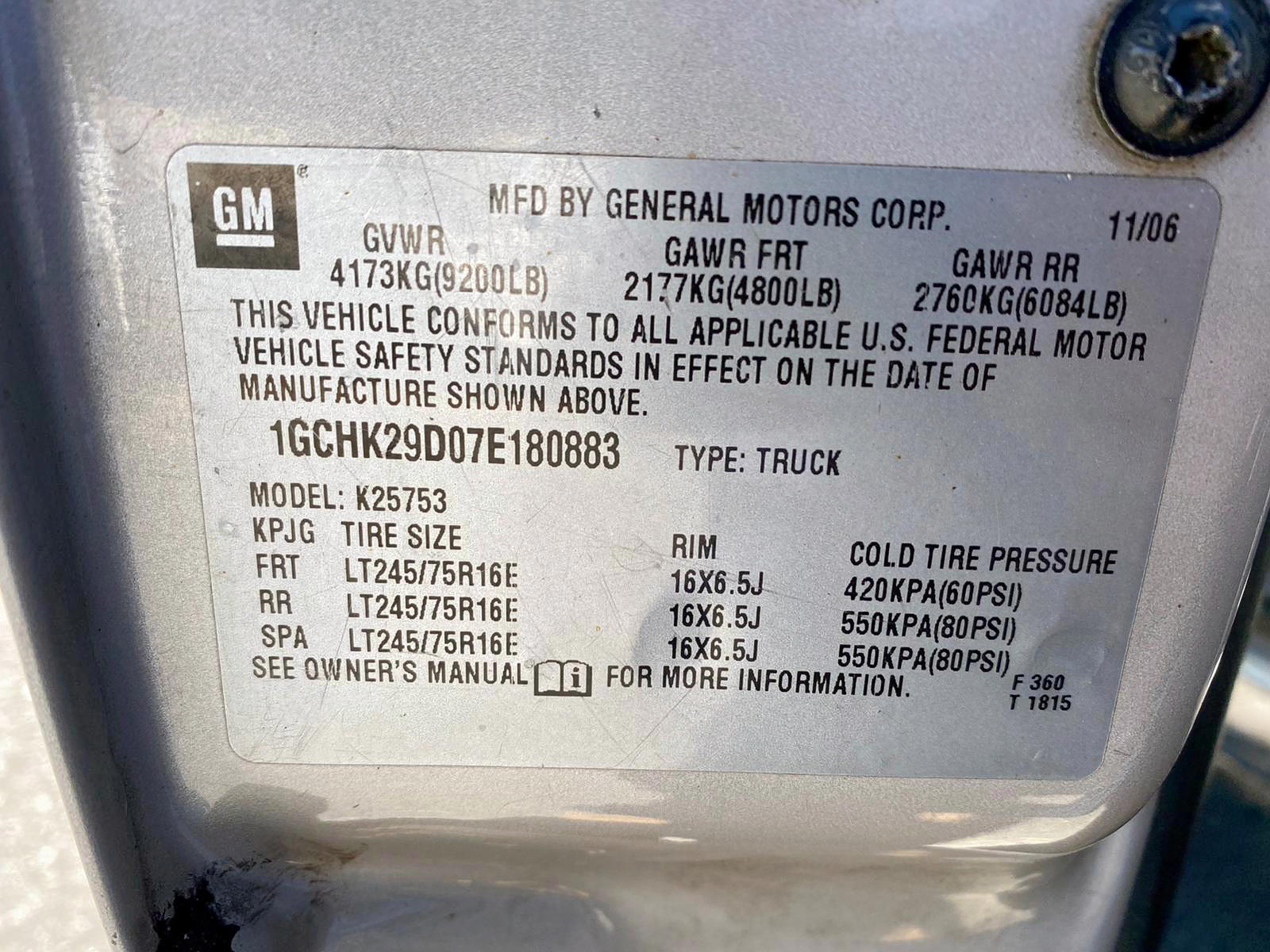 Photo 10 from auction – 2007 CHEVROLET SILVERADO with VIN 1GCHK29D07E180883