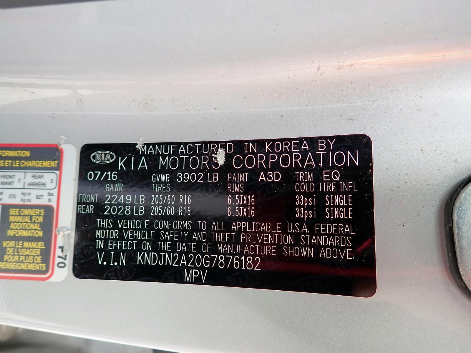 Photo 10 from auction – 2016 KIA SOUL with VIN KNDJN2A20G7876182