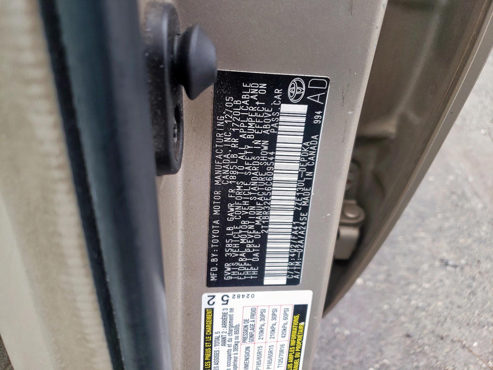 Photo 10 from auction – 2006 TOYOTA COROLLA CE with VIN 2T1BR32E56C609544