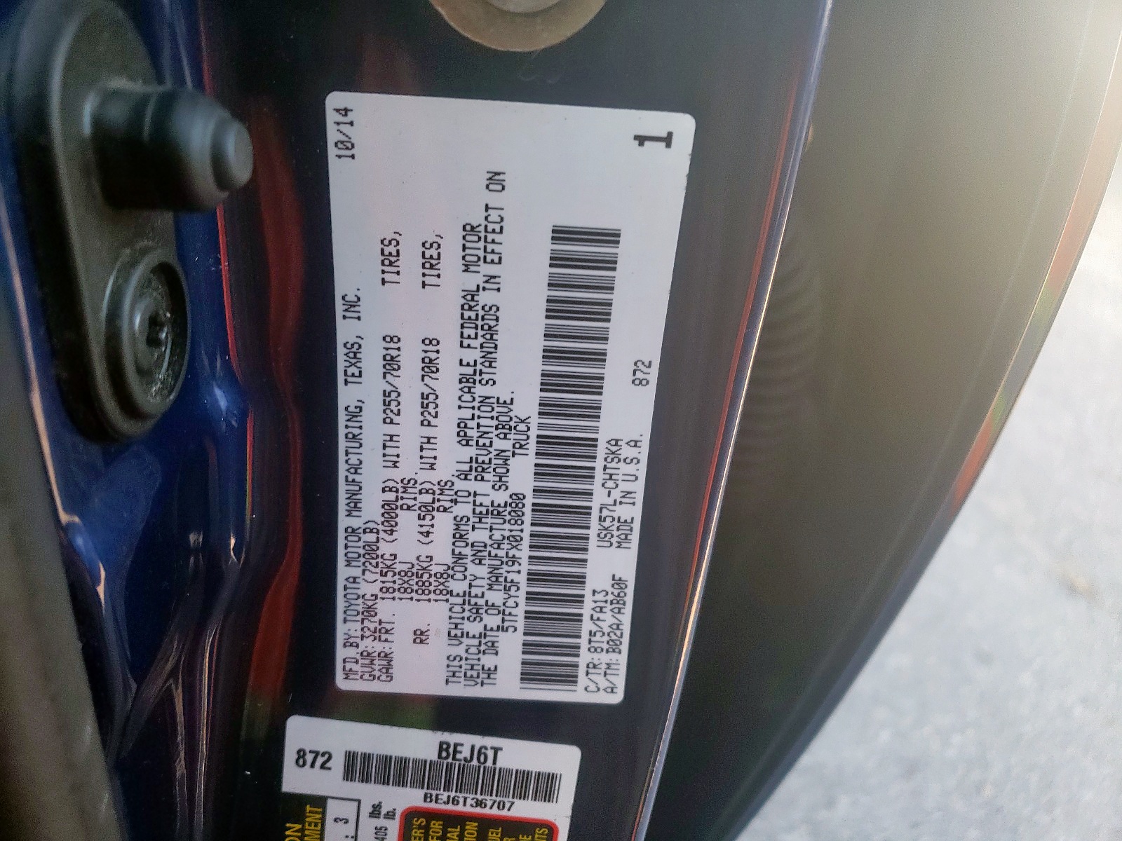 Photo 10 from auction – 2015 TOYOTA TUNDRA DOU with VIN 5TFCY5F19FX018080