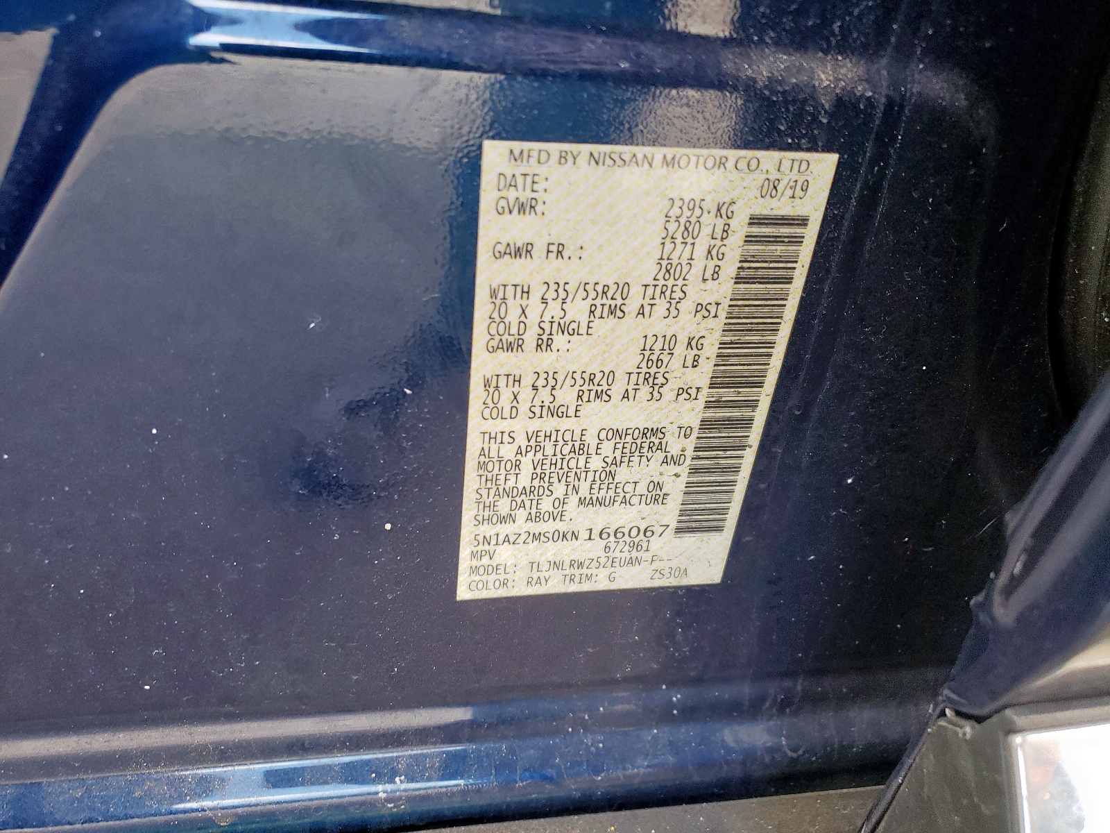 Photo 10 from auction – 2019 NISSAN MURANO S with VIN 5N1AZ2MS0KN166067